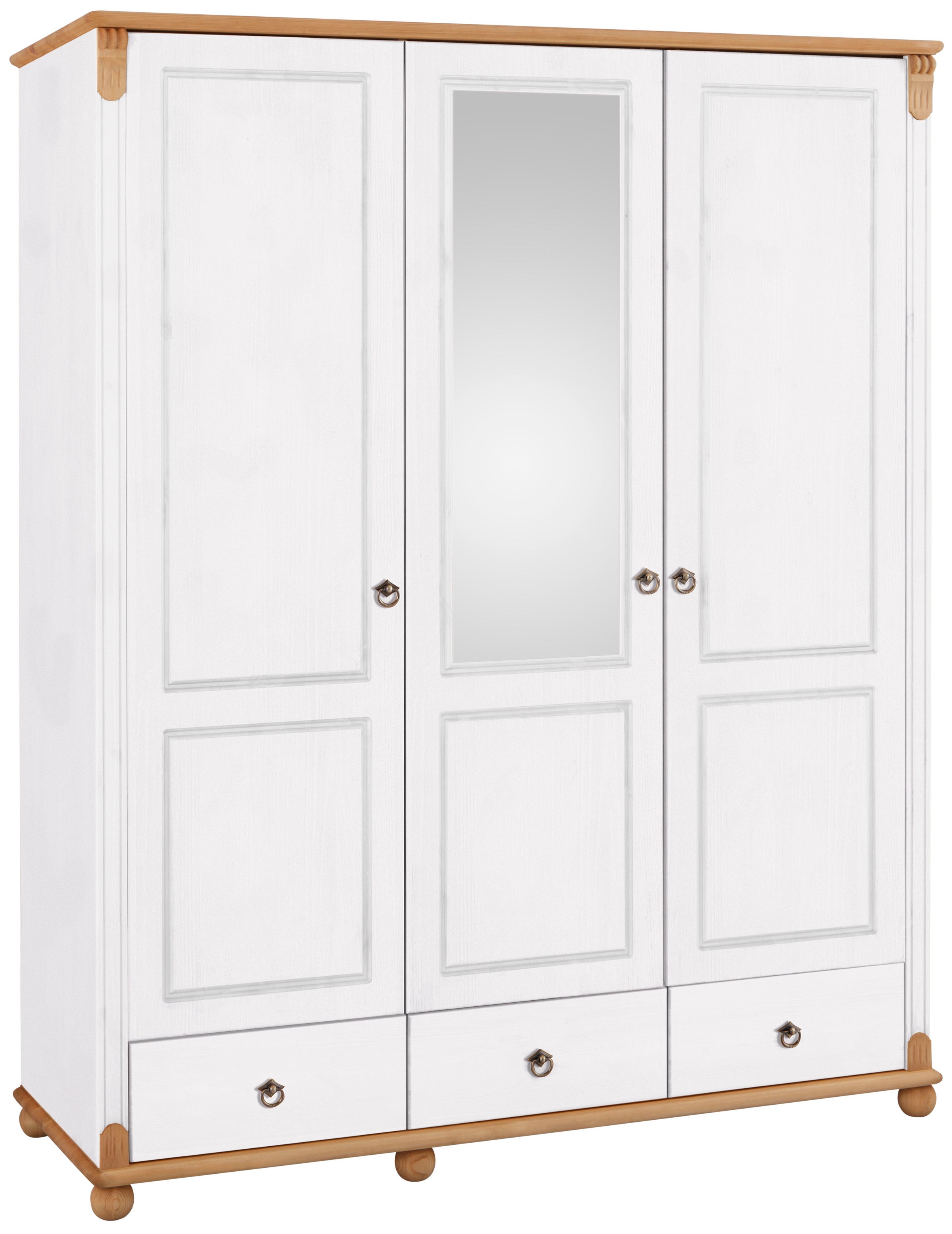 GOODproduct Kleiderschrank »Tessin, Dretürenschrank, 3-türig« B/H/T ca. 152/191/59 cm, Breite 152 cm, Kiefer massiv, mit Spiegel und 3 Schubladen