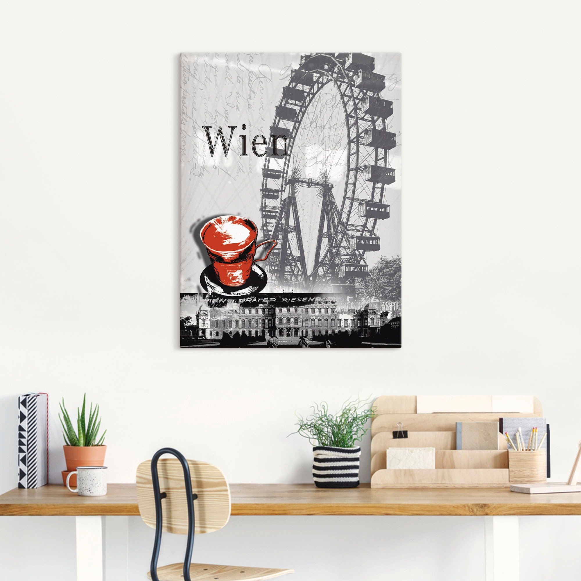 Artland Leinwandbild "Wien - Melange - Kaffee" Gebäude 1 Stk. tlg. auf Holzrahmen gespannt