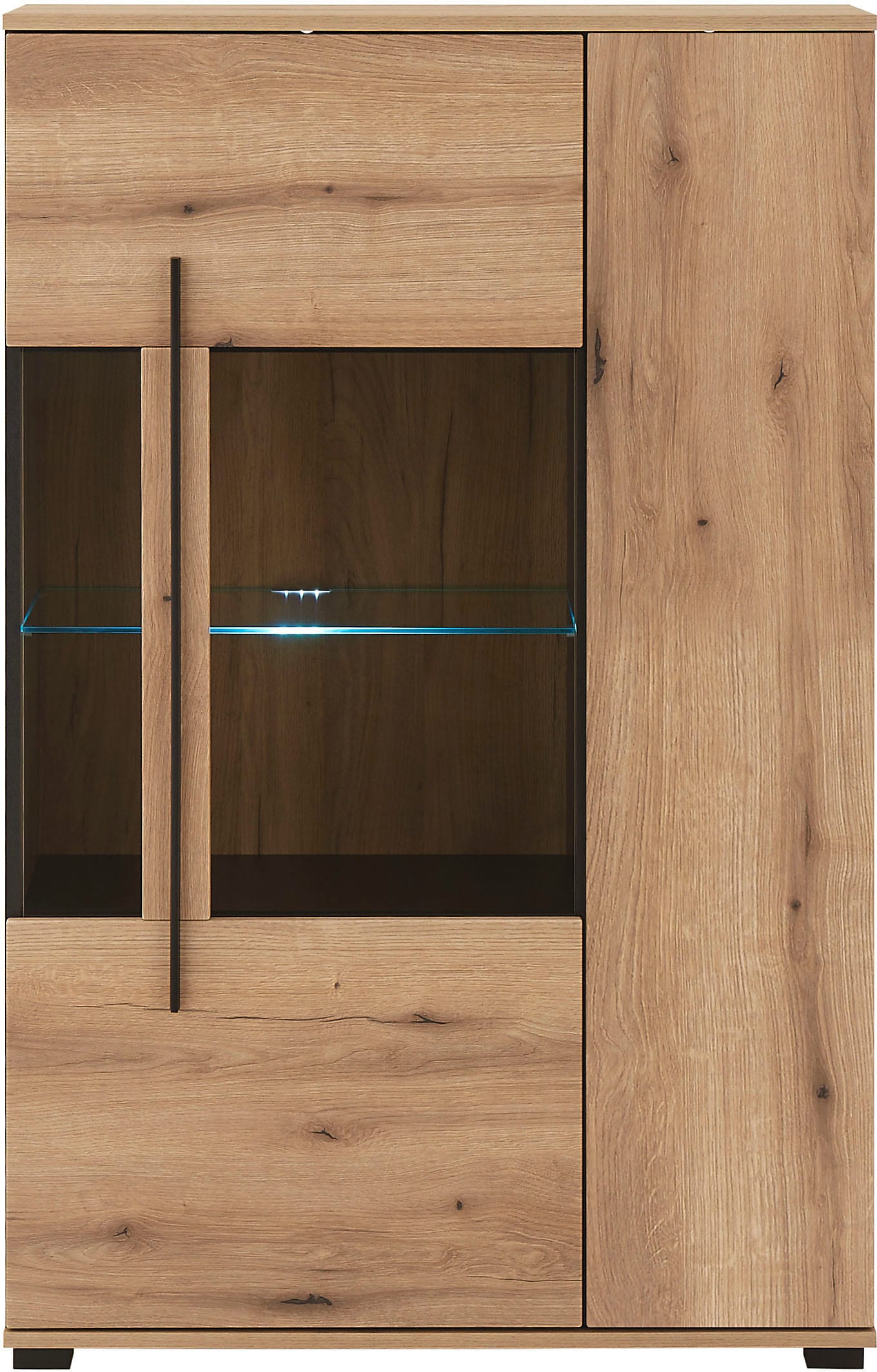 INOSIGN Vitrine »Cantara, Vitrinenschrank in Eiche Evoke oder weiss, Standvitrine«, schwarzer Stangengriff, ausreichend Stauraum, vielseitig einsetzbar