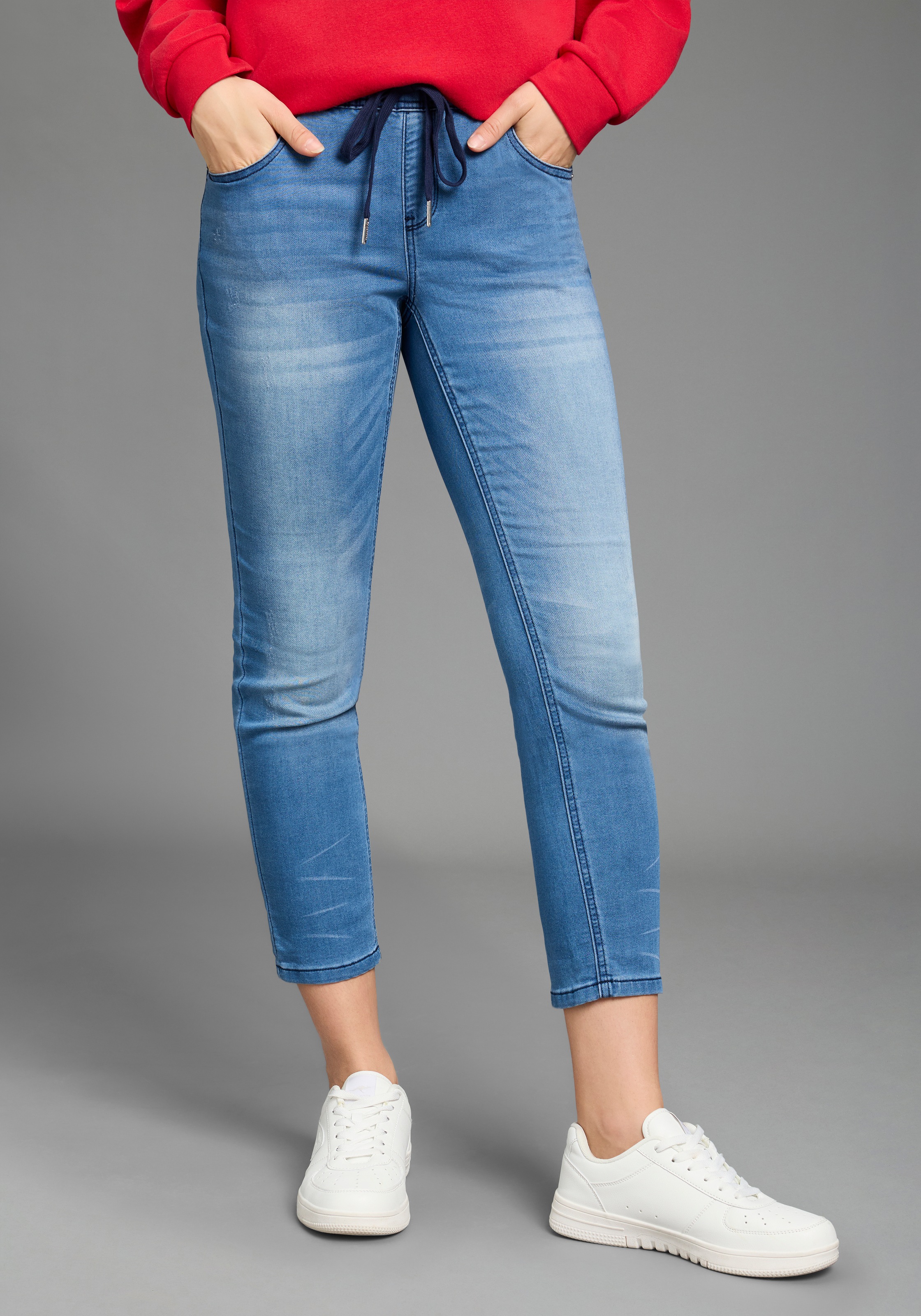 KangaROOS Jogg Pants »7/8 JOGG-DENIM« weites Bein, mit Used-Waschung, hohe Leibhöhe, 7/8-Länge