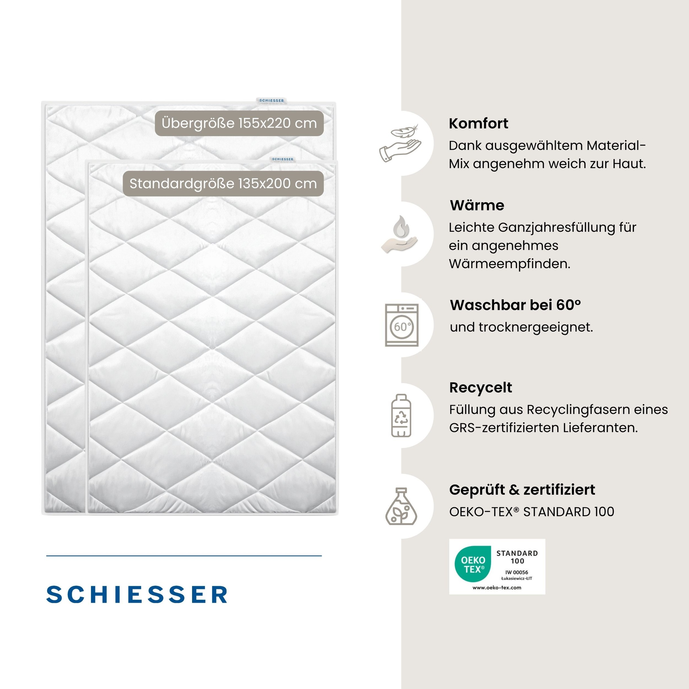 Schiesser Microfaserbettdecke "Hygge leichte Ganzjahressteppdecke mit flauschiger Füllung" normal 1 Stk. tlg. STANDARD 100 by OEKO-TEX zertifiziert