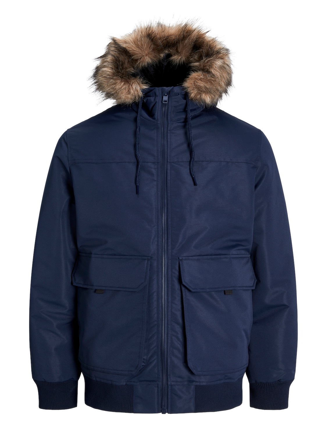 Jack & Jones Bomberjacke "JJCONSTRUCT FAUX FUR BOMBER" mit Kapuze Kapuze mit abnehmbarem Kunstfell-Rand