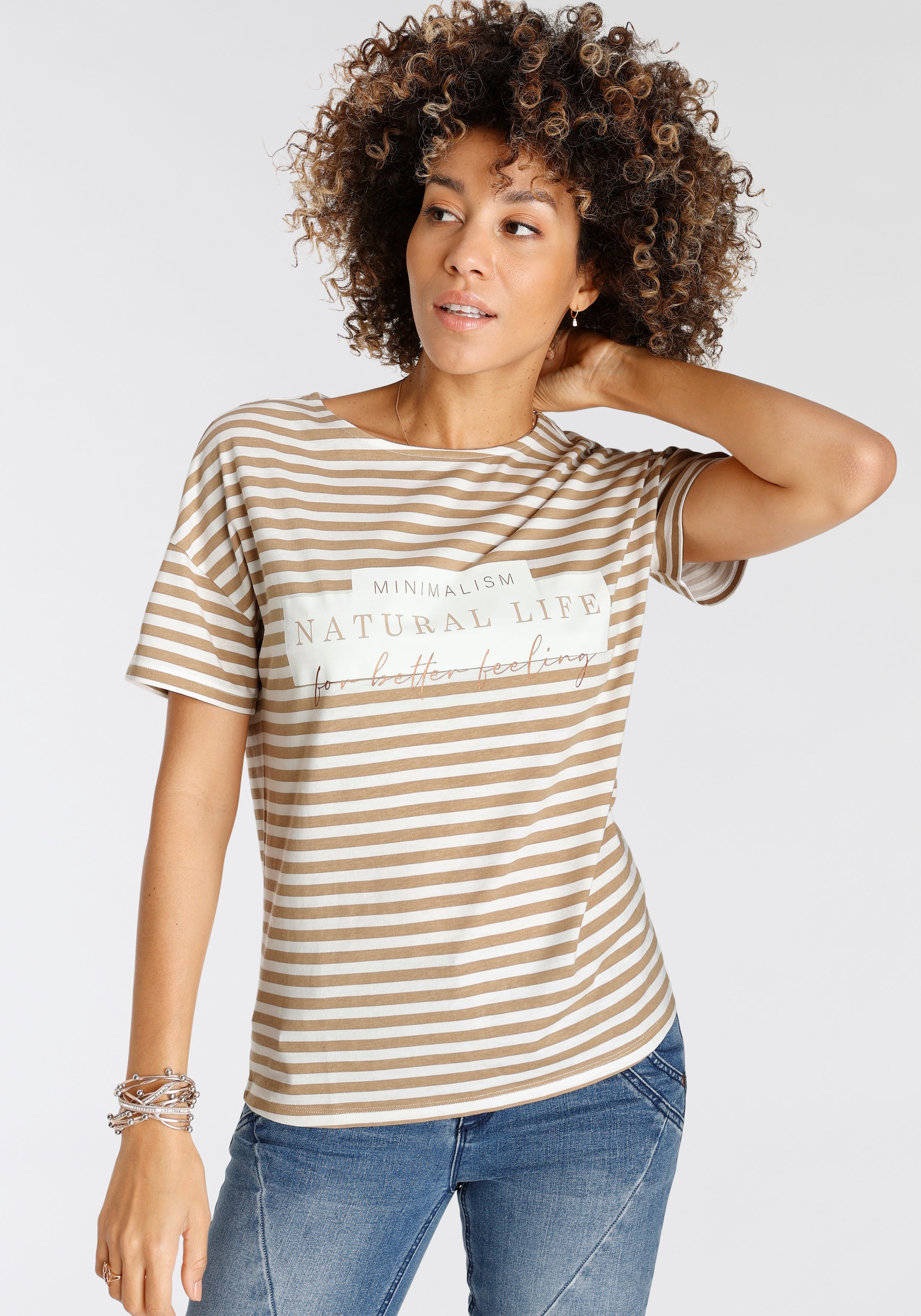Boysen\'s NEUE - & Jelmoli-Versand modischem Print-Shirt, kaufen bei Schweiz mit online KOLLEKTION Streifen Wording-Print