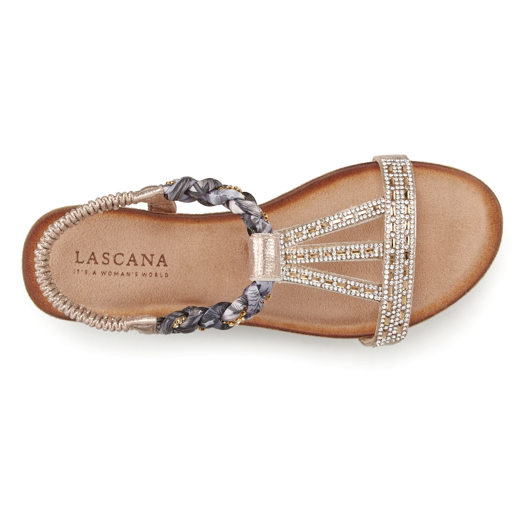 LASCANA Sandale »Sandalette, Sommerschuh«, mit Schmucksteinen, Glitzer, elastische Riemen, Sandalette,Sommerschuh