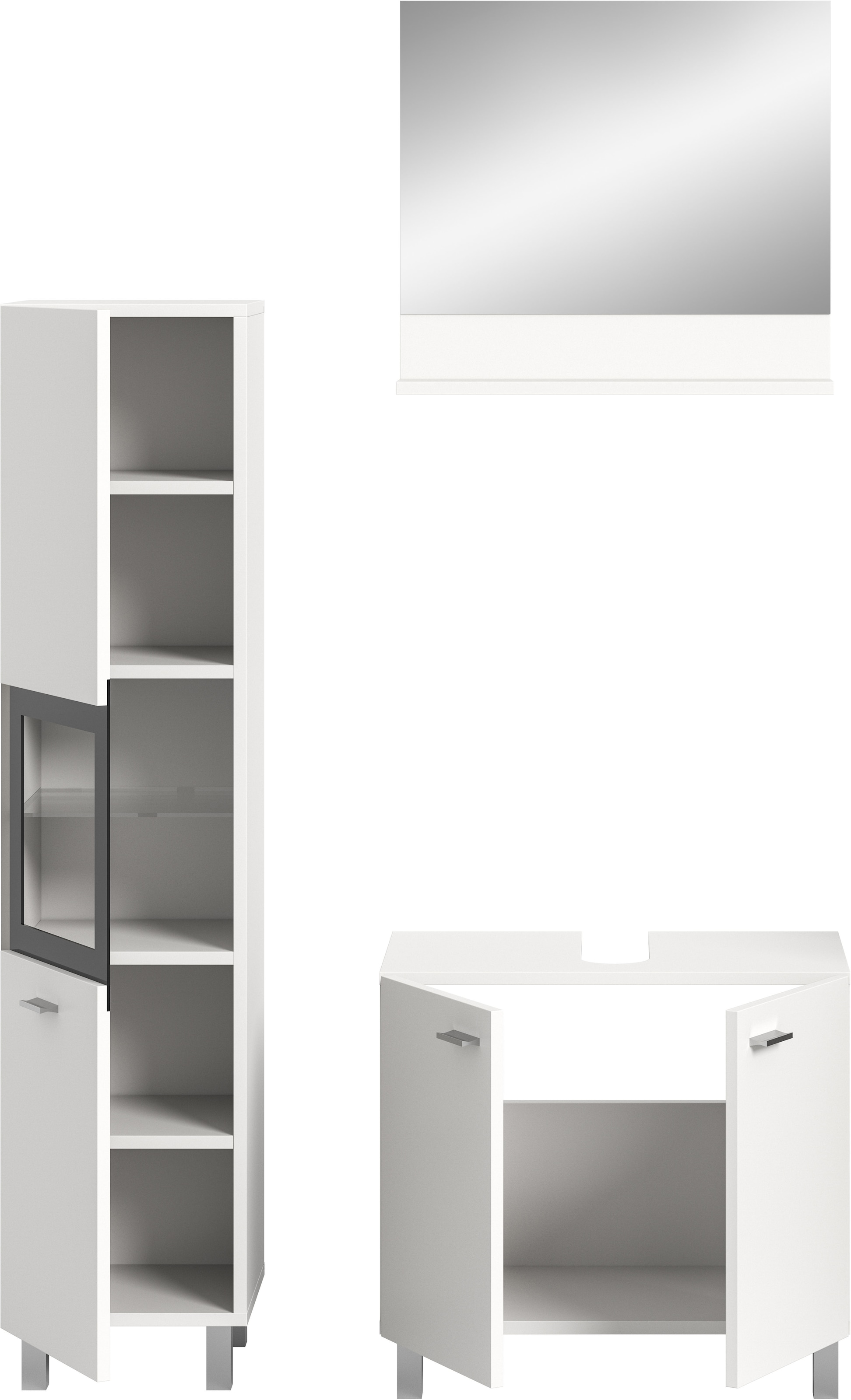 welltime Badmöbel-Set »Tampa, Breite 102cm, 3-teilig«, (3 St.), Waschbeckenunterschrank, Spiegel, Hochschrank