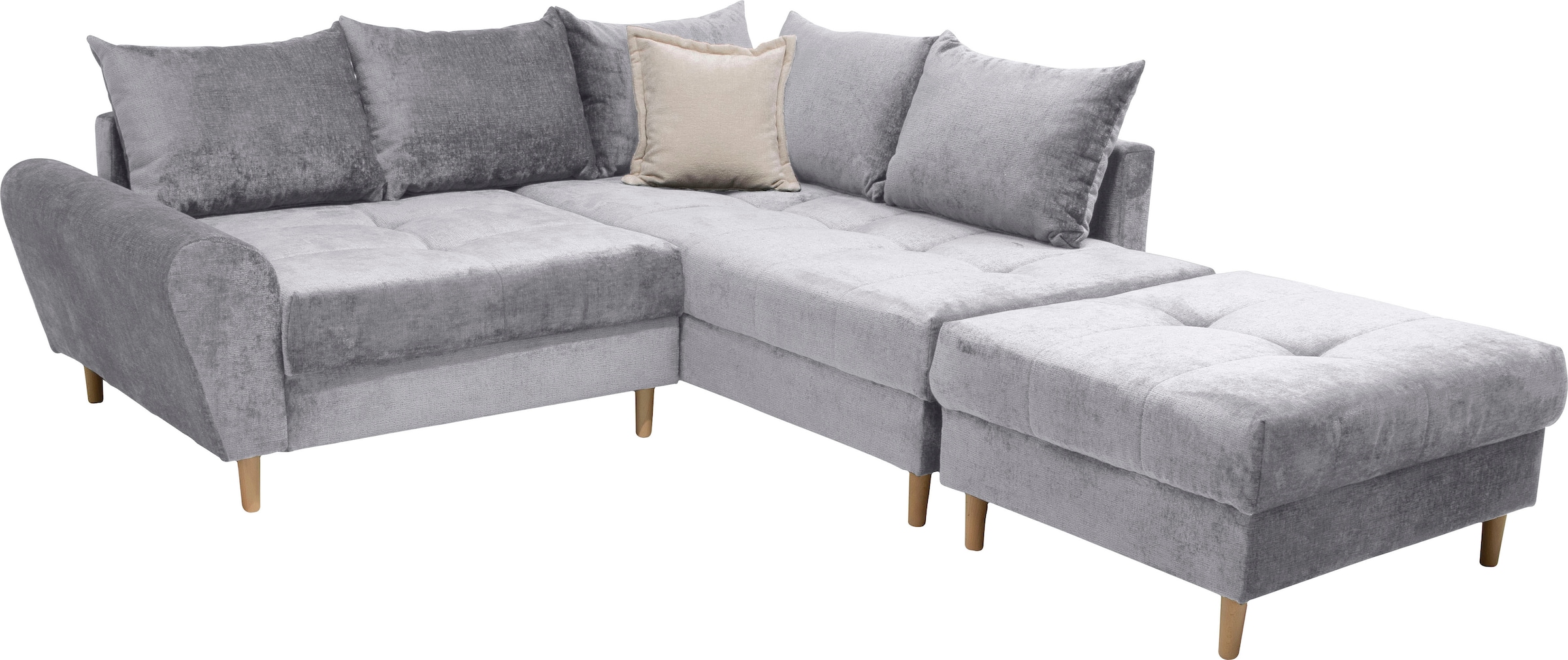 COLLECTION AB Ecksofa »Reims L-Form«, Ottomane beidseitig montierbar, inkl. Bettfunktion und Hocker