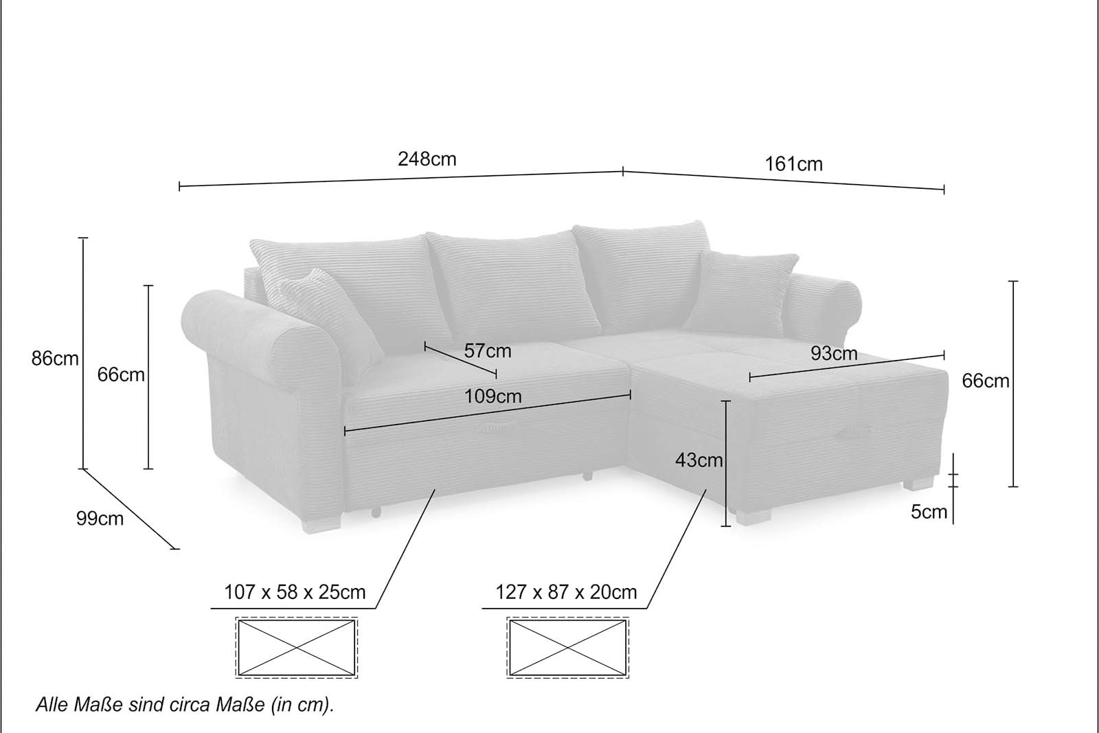 Jockenhöfer Gruppe Ecksofa List, Stauraum im Sitz und Ottomane, inklusive 3 Rückenkissen und 2 Zierkissen