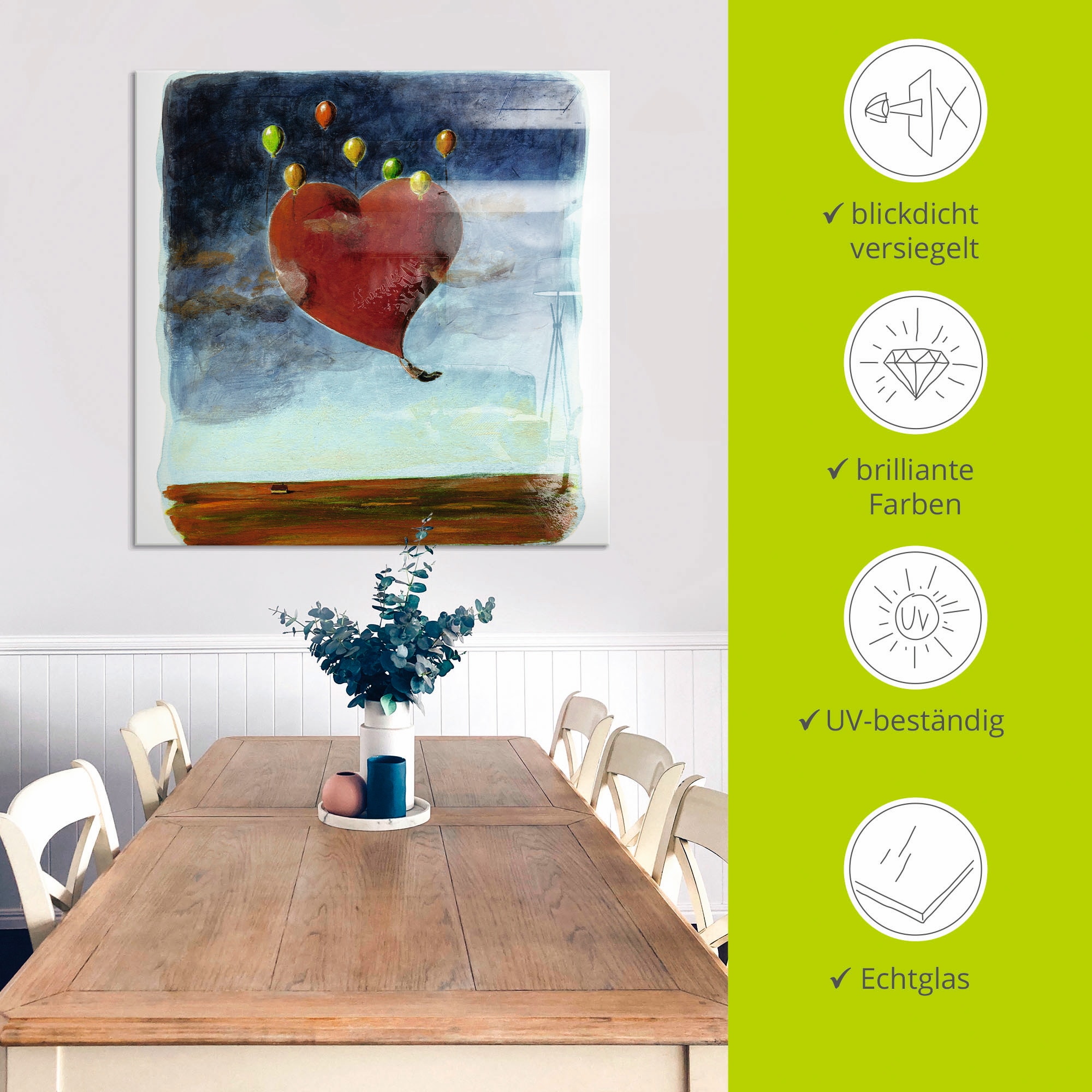 Artland Glasbild »Fliegendes Herz«, Herzen, (1 St.), in verschiedenen Grössen