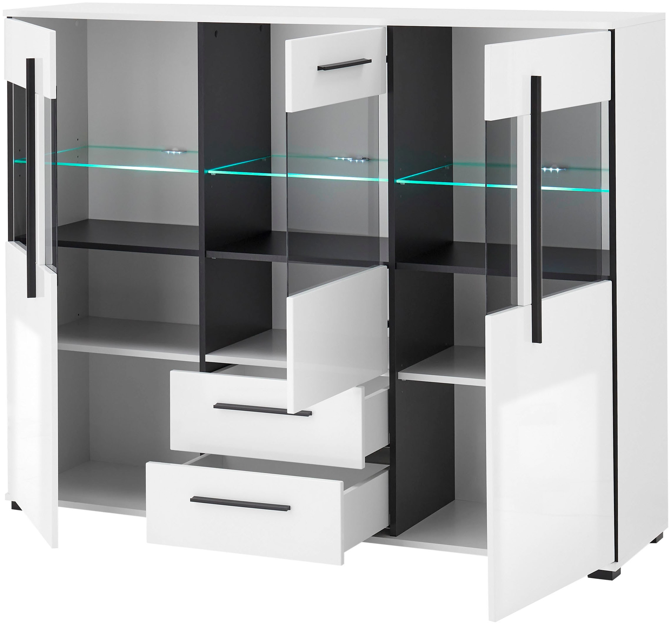 INOSIGN Highboard »Cantara, moderner Schrank, Vitrine in Eiche Dekor oder weiss«, schwarze Stangengriffe, ausreichend Stauraum, vielseitig einsetzbar