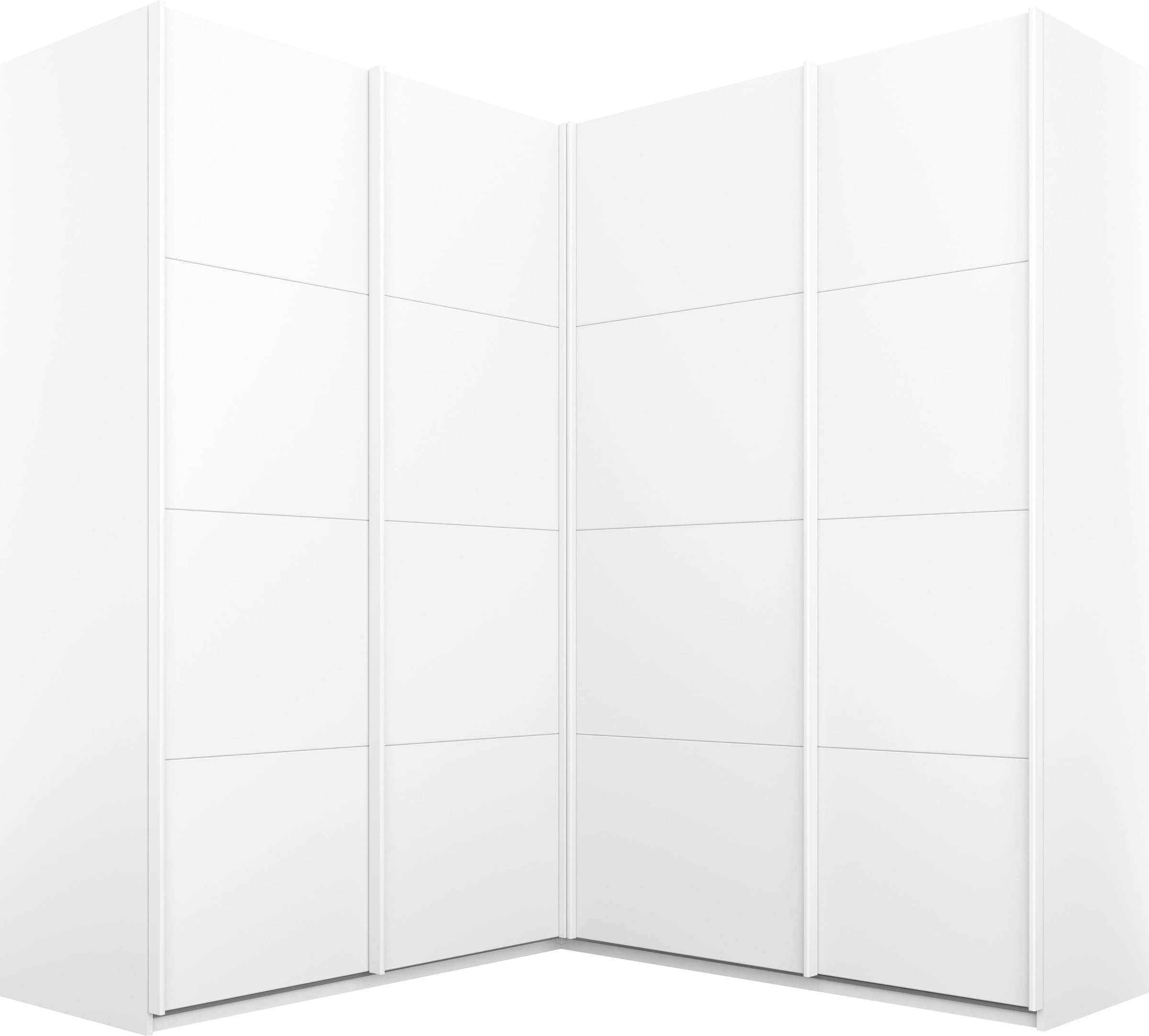 rauch Schwebetürenschrank "Schrank Garderobe Eckkleiderschrank QUADRA Front in Dekor/Hochglanz" Mass 181x187 cm, Höhen 210/229 cm, inkl. Soft-Close-Funktion, extra grosser Eckschrank inkl. Schubladeneinsatz MADE IN GERMANY