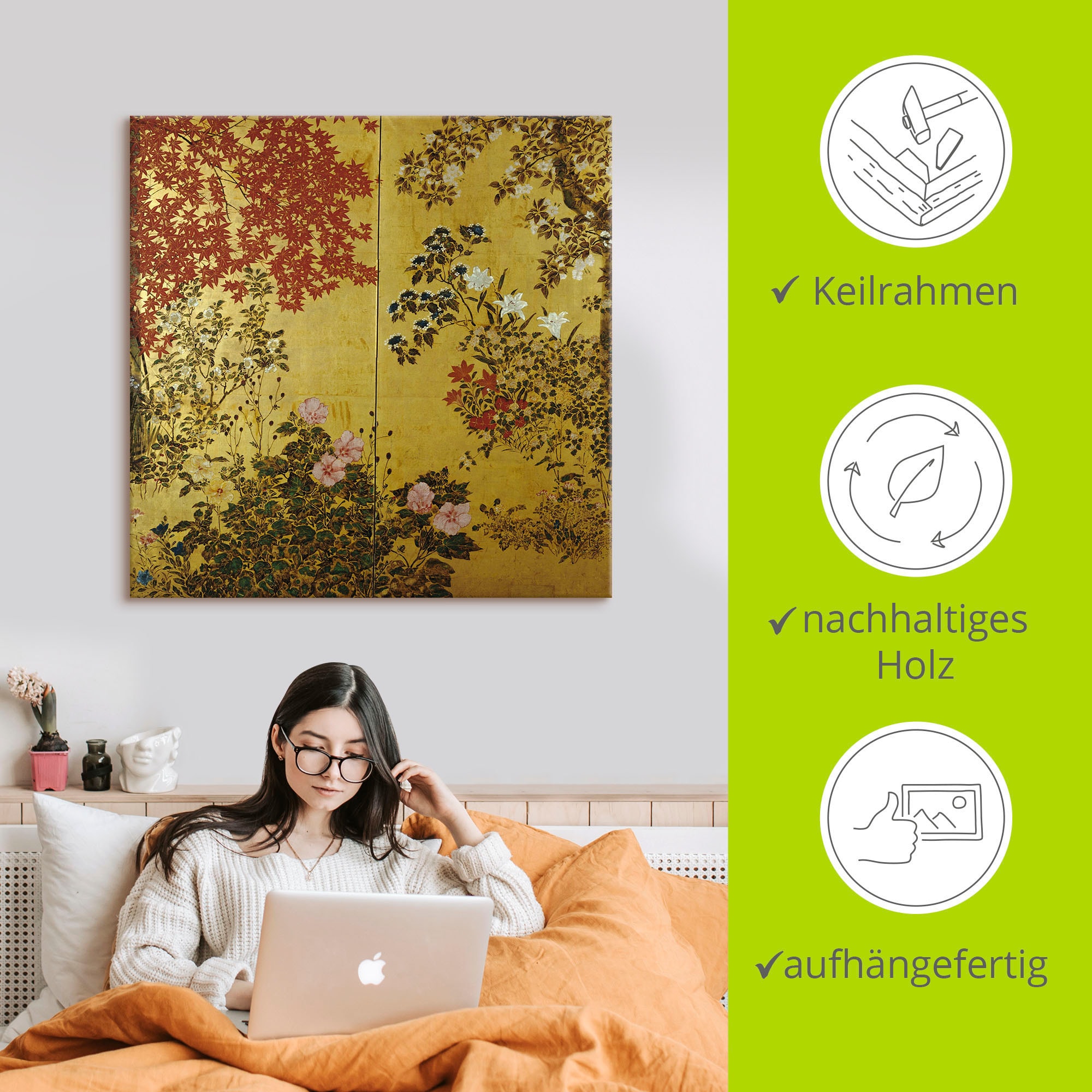 Artland Wandbild »Japanischer Wandschirm 18. Jahrhundert«, Pflanzen, (1 St.), als Leinwandbild, Poster, Wandaufkleber in verschied. Grössen