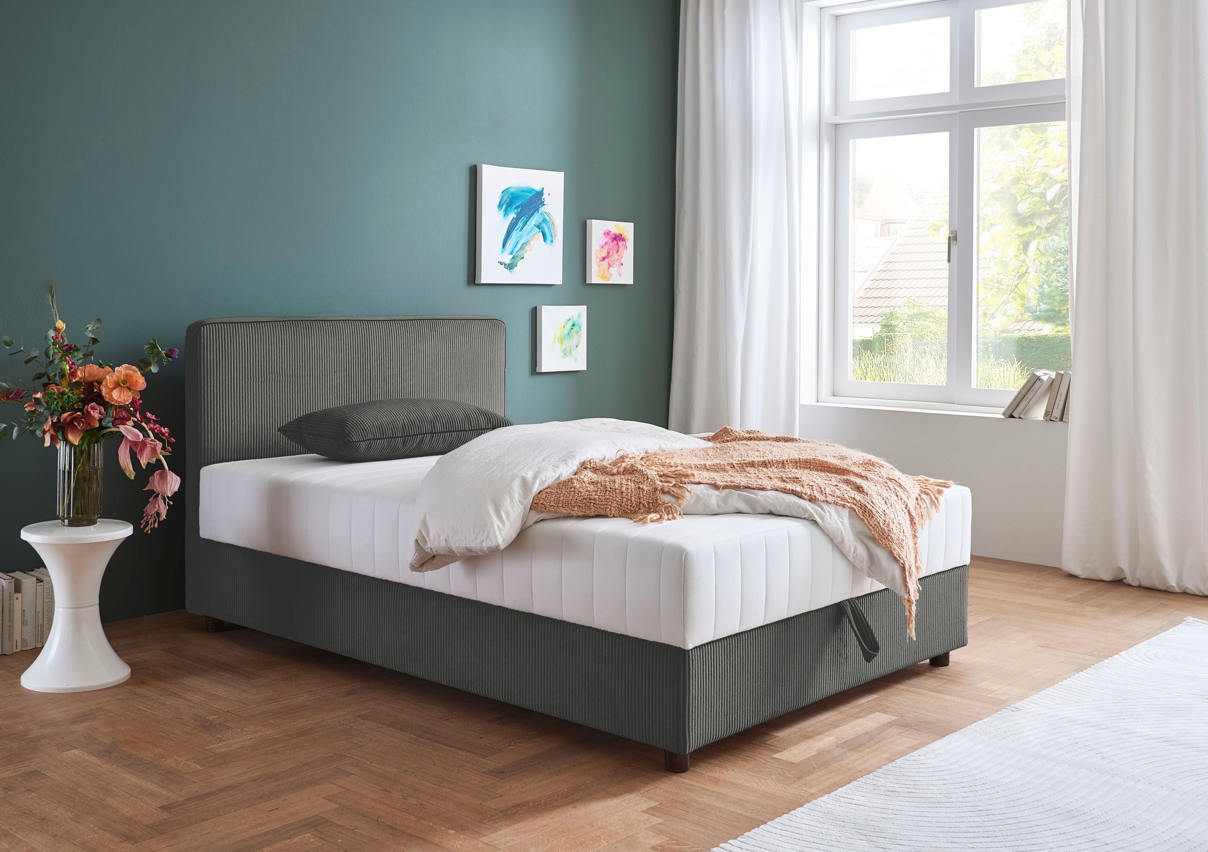 ATLANTIC home collection Bett »Corinna«, Boxbett inkl. Stauraum, Cord, erhältlich in unterschiedlichen Breiten