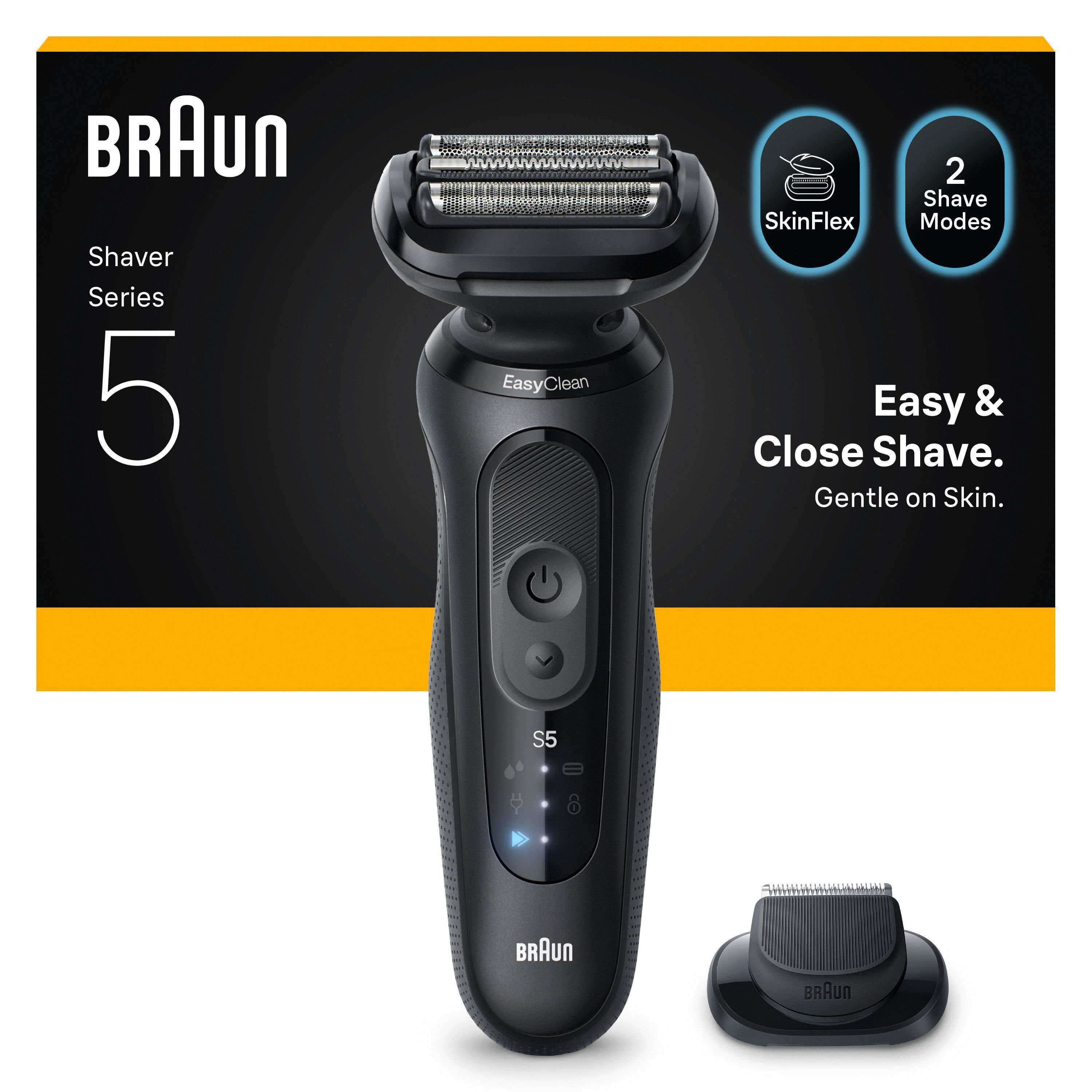 Braun Elektrorasierer "Series 5 52-N1200s" 1 Stk. Aufsätze 100% wasserdicht, Präzisionstrimmer-Aufsatz, Bis zu 50 Min