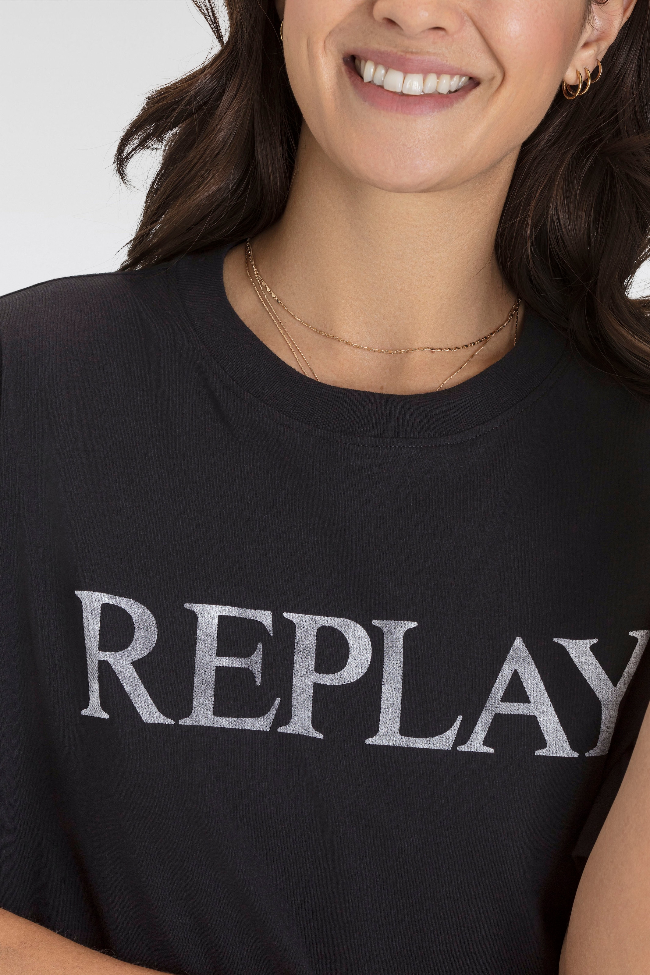 Replay T-Shirt, mit Markenprint vorne