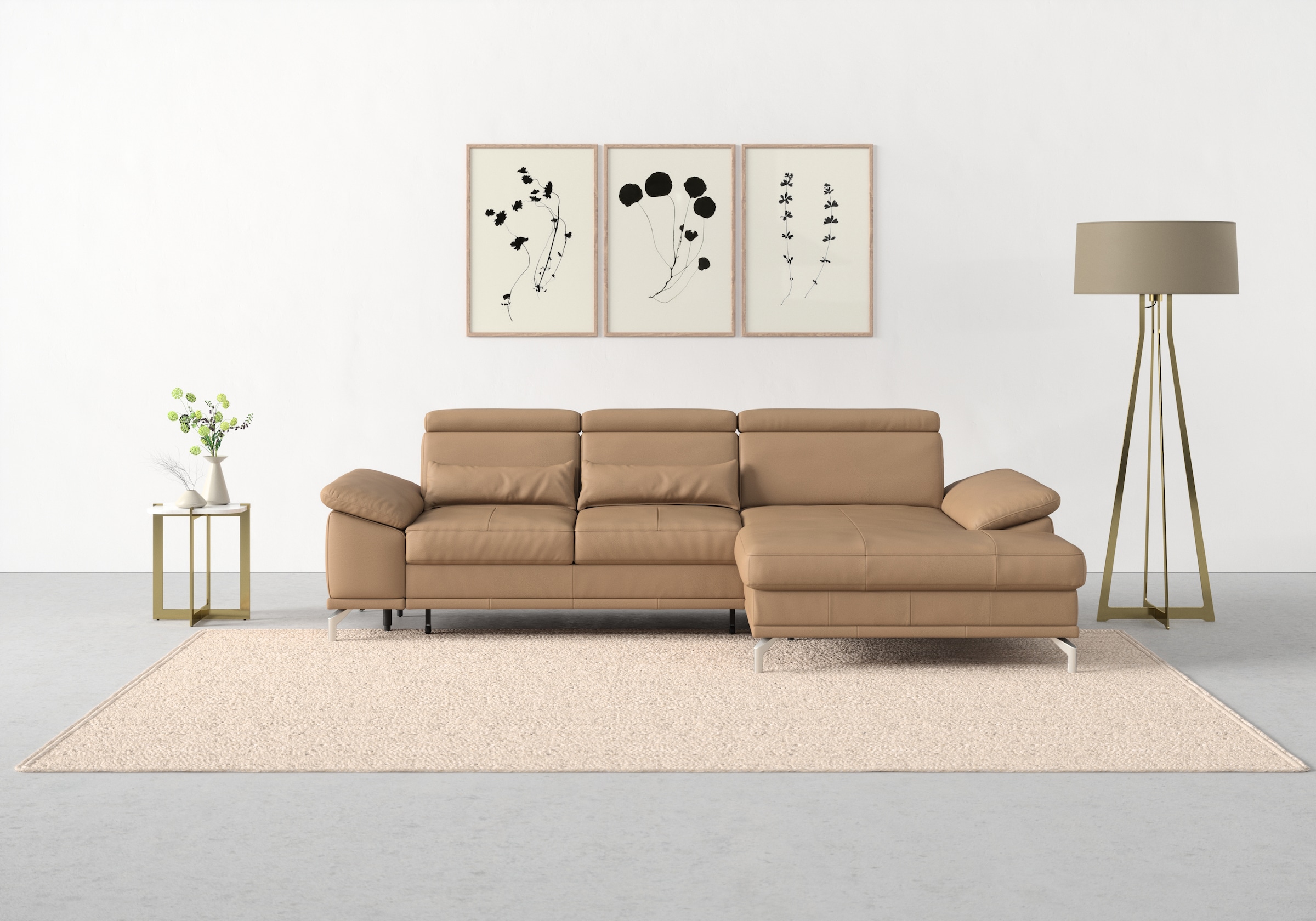 sit&more Ecksofa »Cabrio L-Form, mit Sitztiefenverstellung, Arm- und Kopfteilverstellung«, 2 Nierenkissen, Federkern, optional Bettfunktion und Stauraum