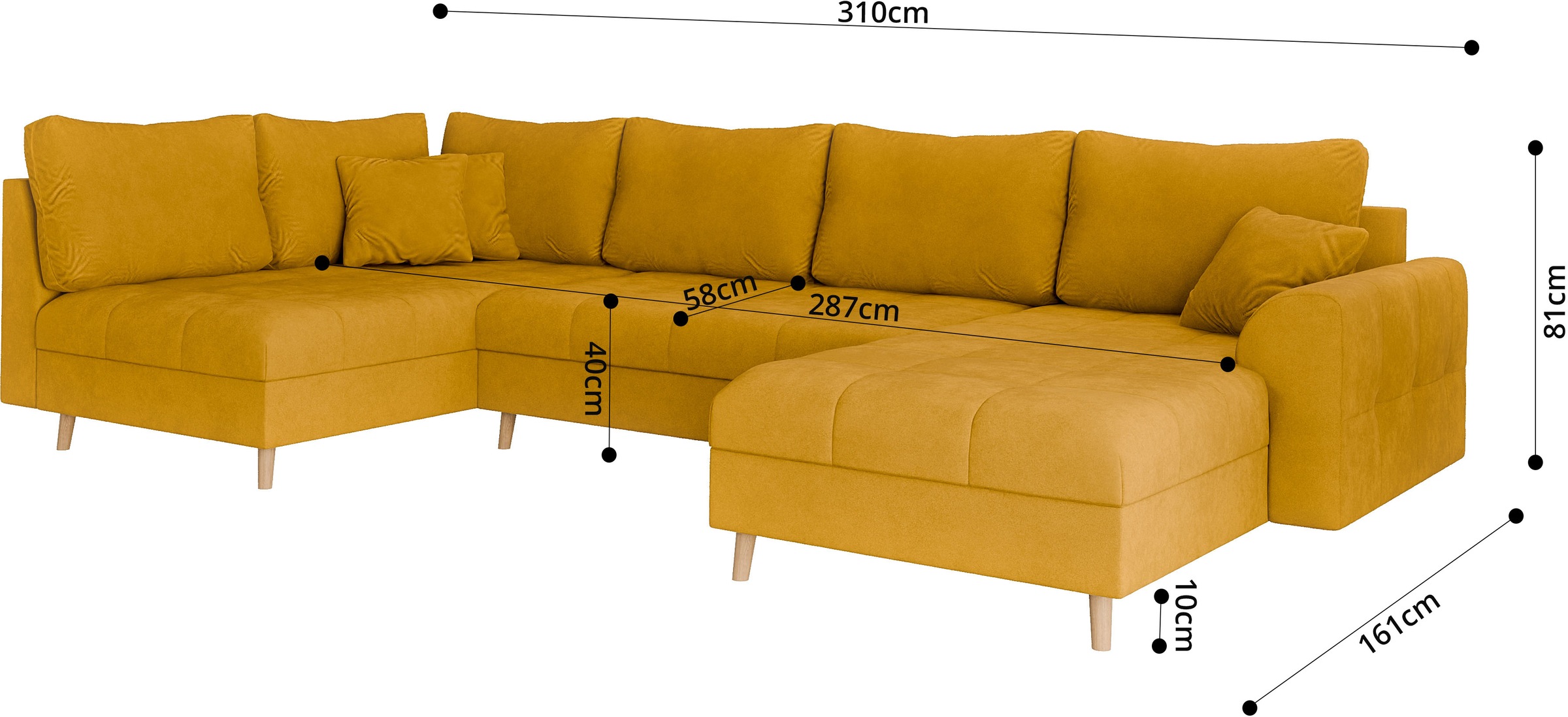 Home affaire Wohnlandschaft »CHARRE U-Form mit Ottomane, Masse B/T/H: 310/161/81 cm«, feine Steppung, lose Rücken- und Zierkissen, auch in Cord und Bouclé