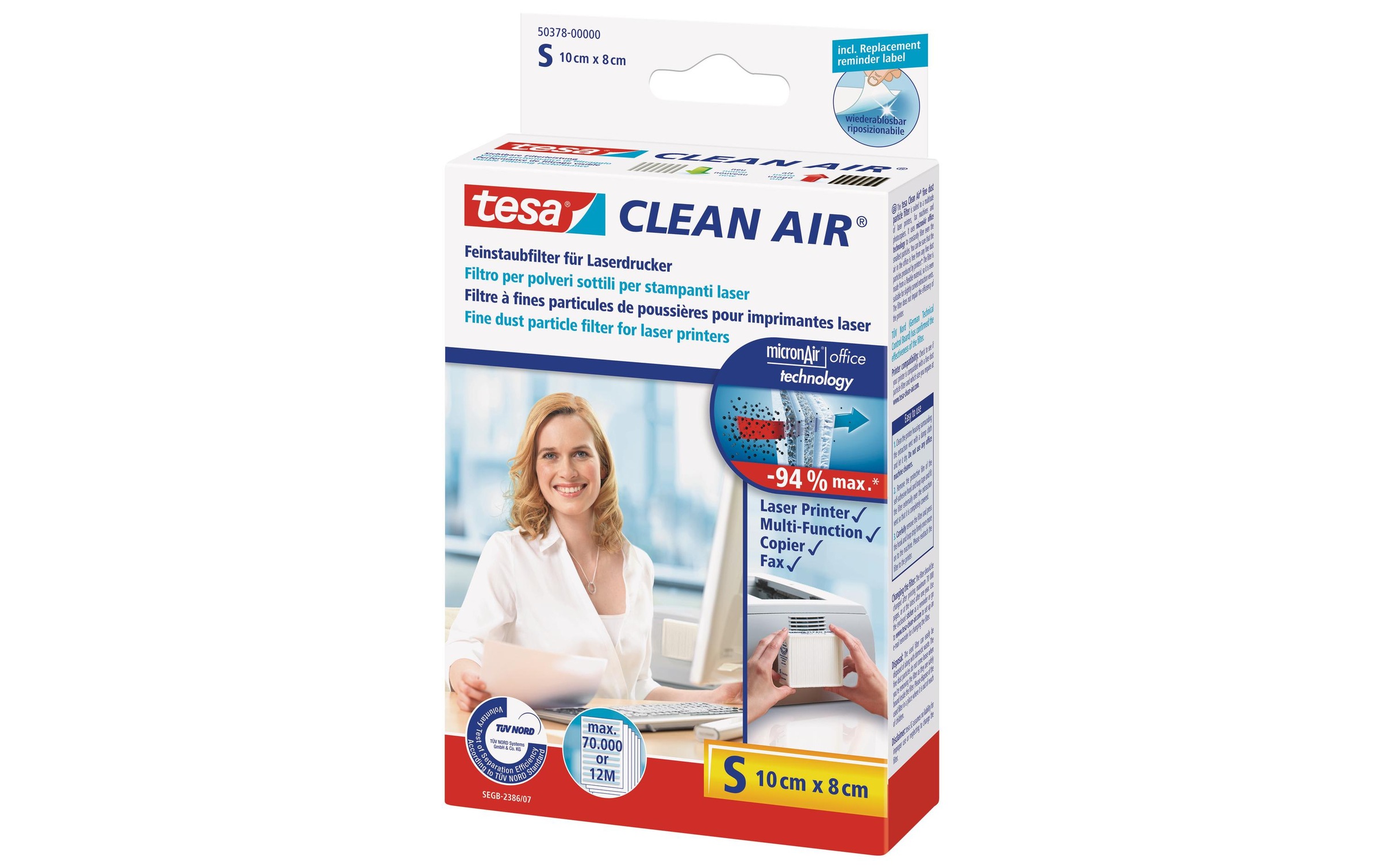 tesa Staubfilter »Clean Air S 100x80 mm für Laserdrucker«