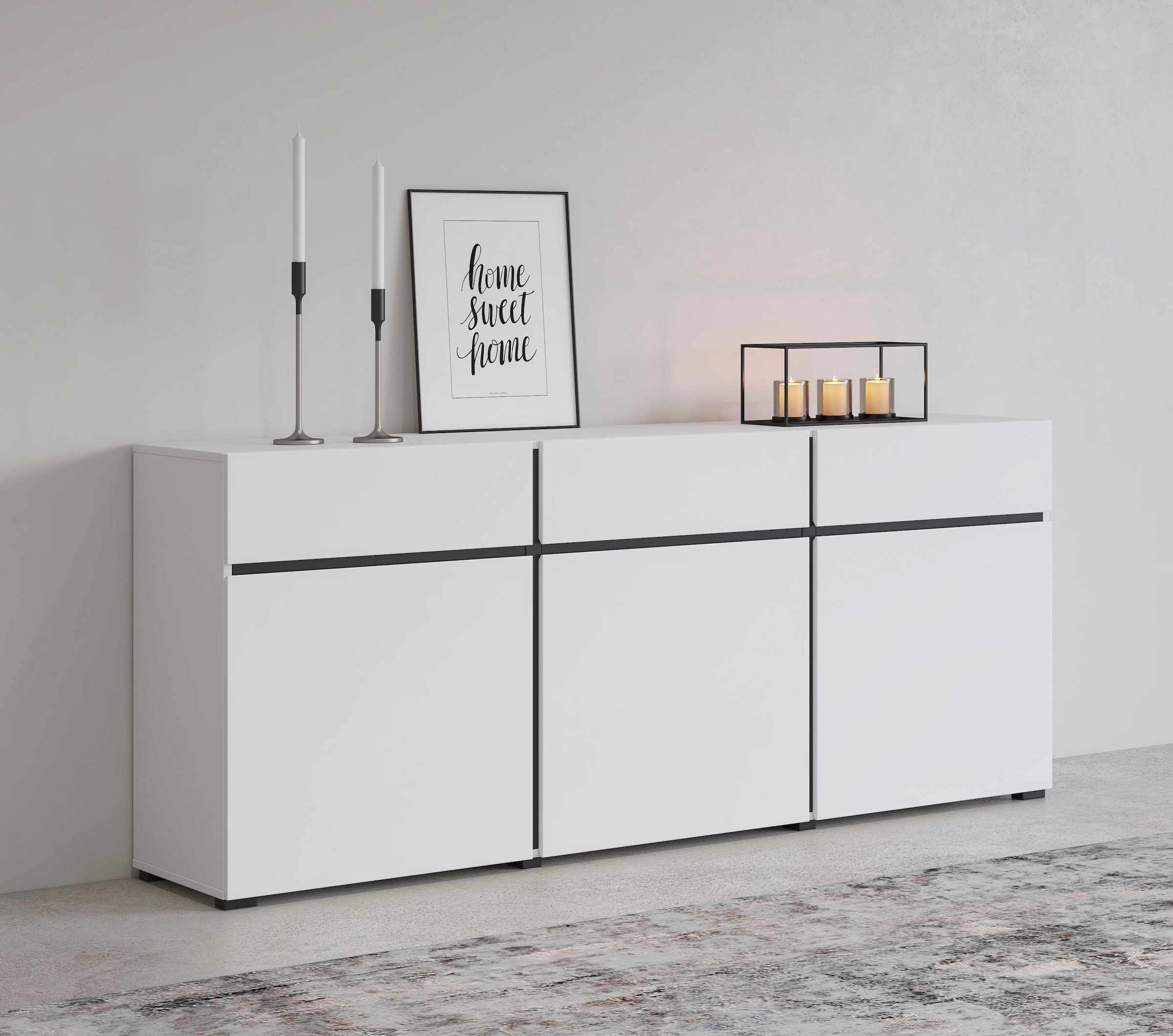 INOSIGN Sideboard »Cross,Breite 180 cm, moderne grifflose Kommode,3 Türen/3 Schubkästen«, Schubladenschrank mit viel Stauraum, Einlegeböden verstellbar