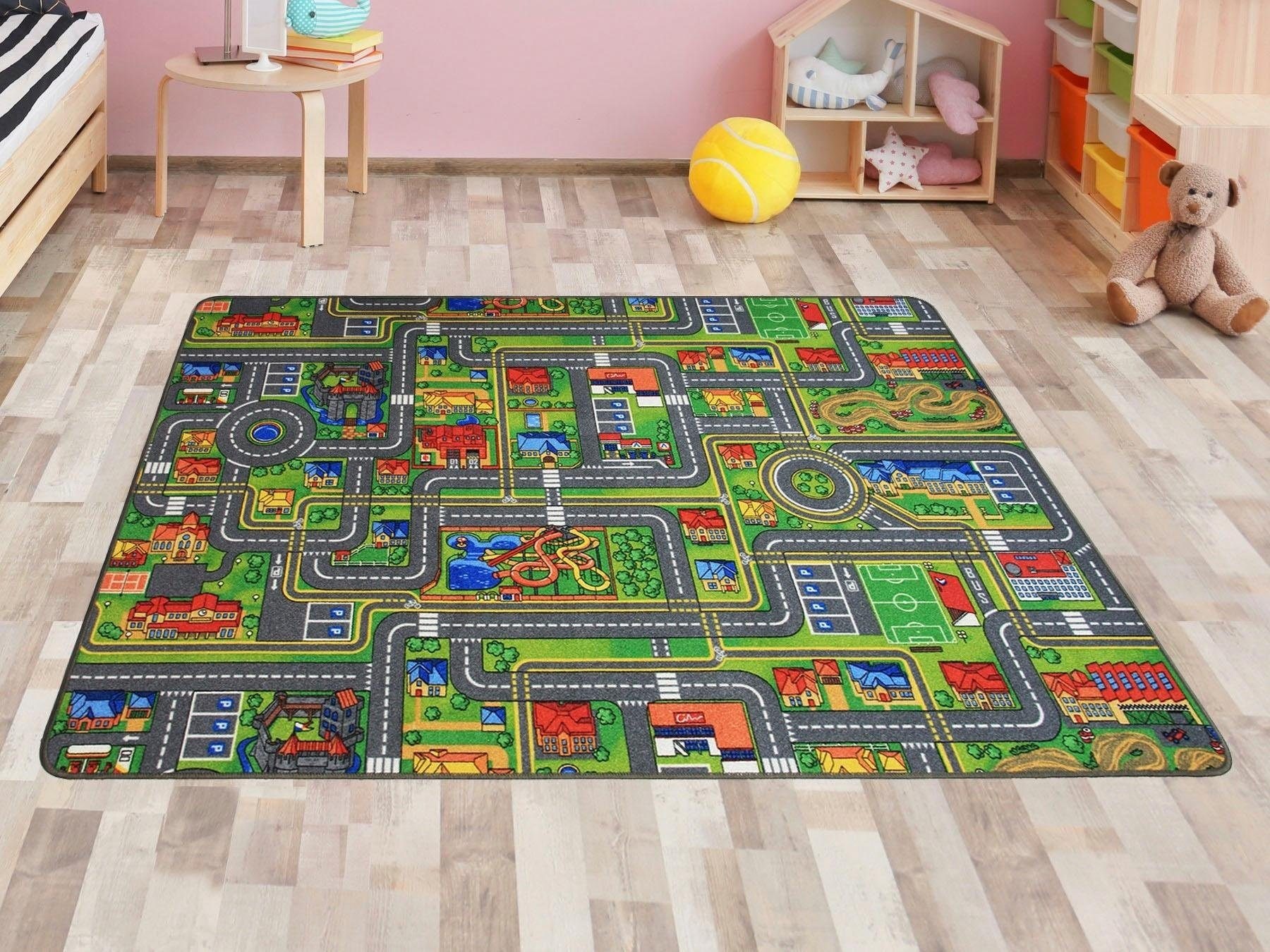 Primaflor-Ideen in Textil Kinderteppich »STREETS«, rechteckig, 5 mm Höhe, Strassen-Spiel-Teppich, Strassenbreite ca. 9 cm, Kinderzimmer