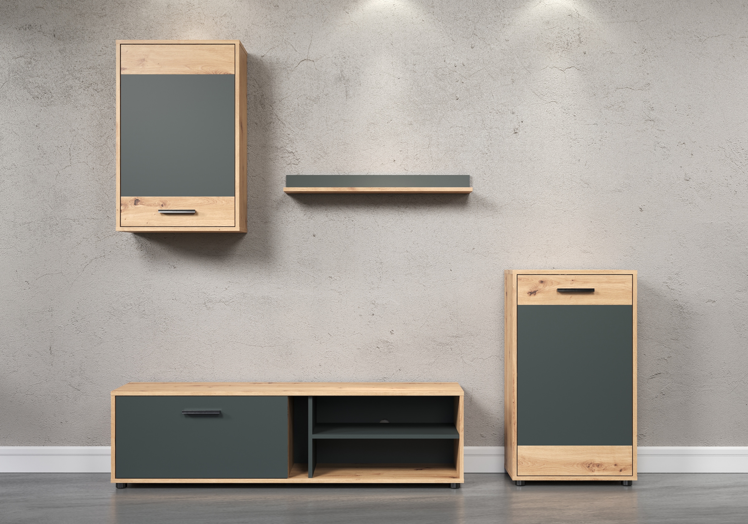 INOSIGN Wohnwand »Valetta«, (Komplett-Set, 4 St.), inkl. Lowboard, Hängeschrank, Wandboard und Highboard