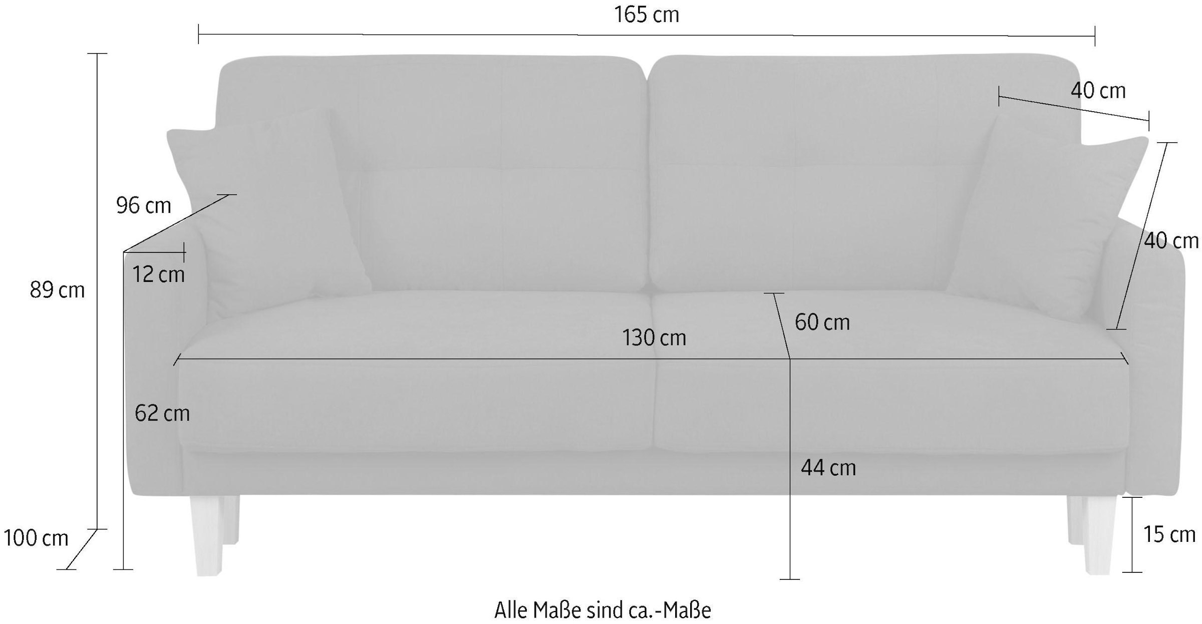 Home affaire 2-Sitzer »TRIPLO mit Wellenunterfederung, Masse B/T/H: 165/100/89 cm«, Sofa mit Steppung im Rückenbereich, incl. Rückenkissen und Zierkissen