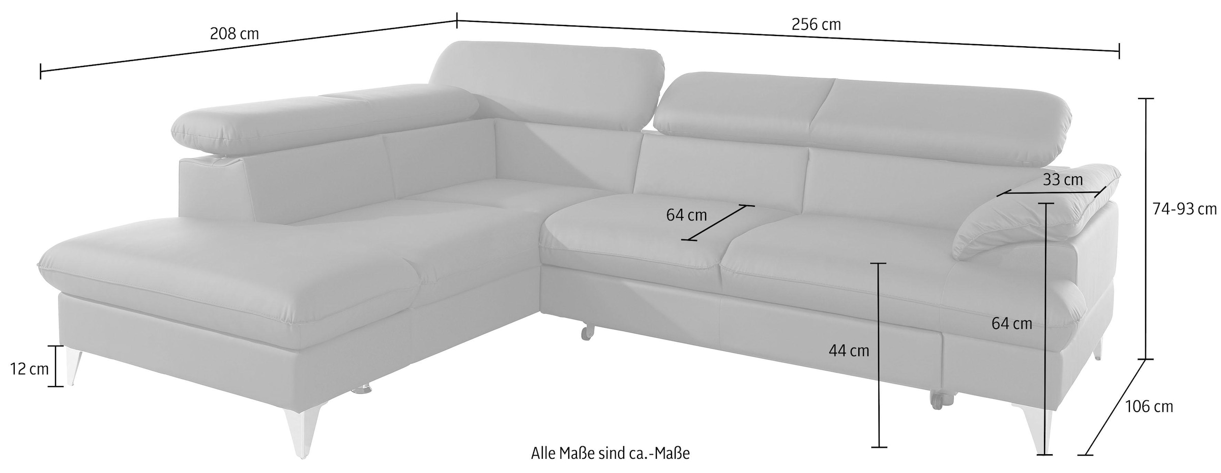 COTTA Ecksofa »Caluso L-Form«, inklusive Kopfteilverstellung, wahlweise mit Bettfunktion