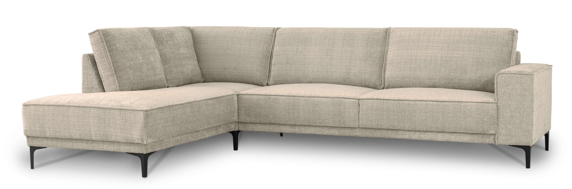 Places of Style Ecksofa »Polsterecke Oland, Struktur, Flachgewebe, Luxus-Microfaser, Boucle«, L-Form, 289 cm, Wellenunterfederung, Skandi-Design, Metallfüsse