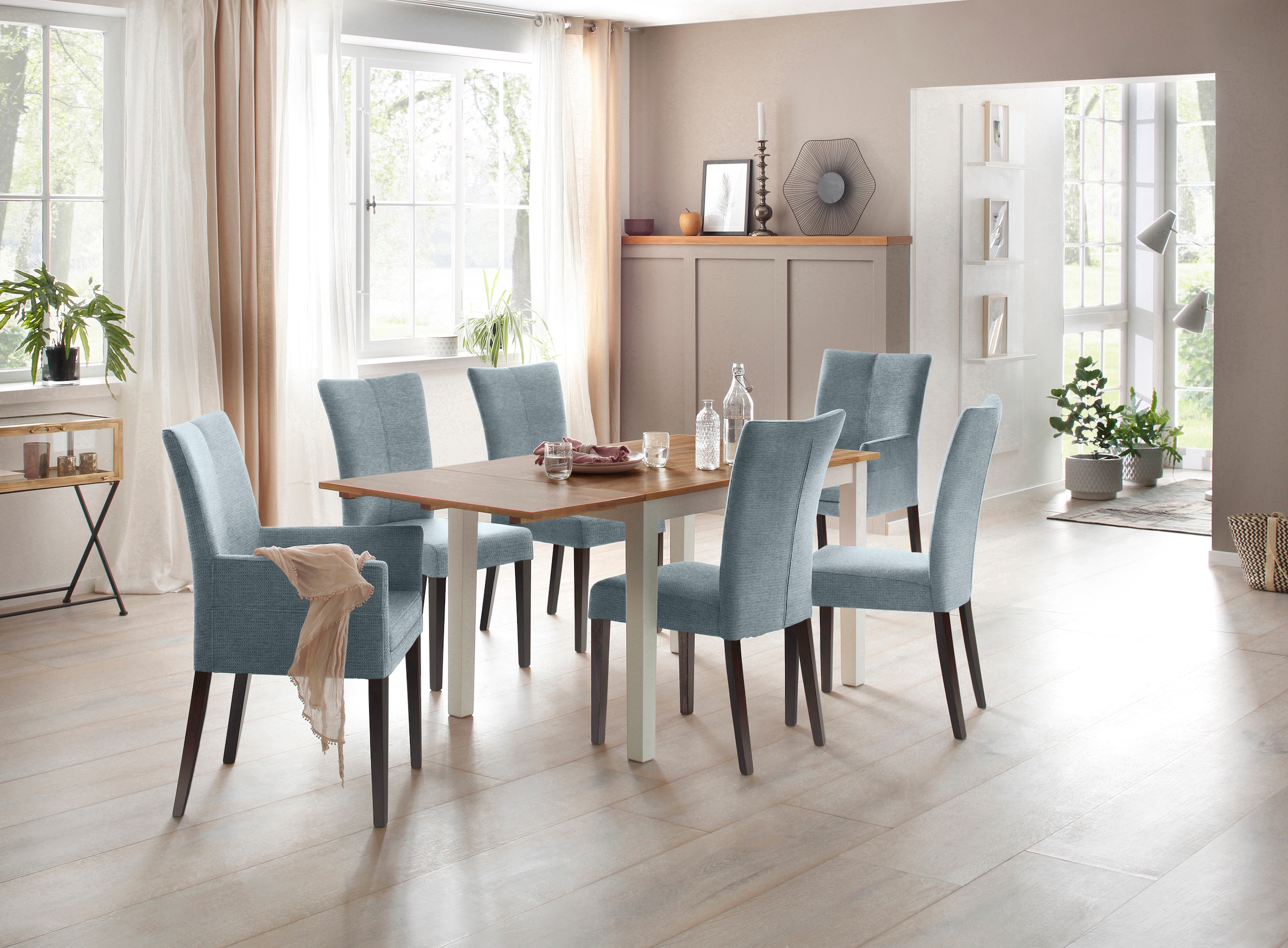 Home affaire 4-Fussstuhl »Aspen«, (Set), 2 St., Softstruktur, Beine aus massiver Buche, wengefarben lackiert