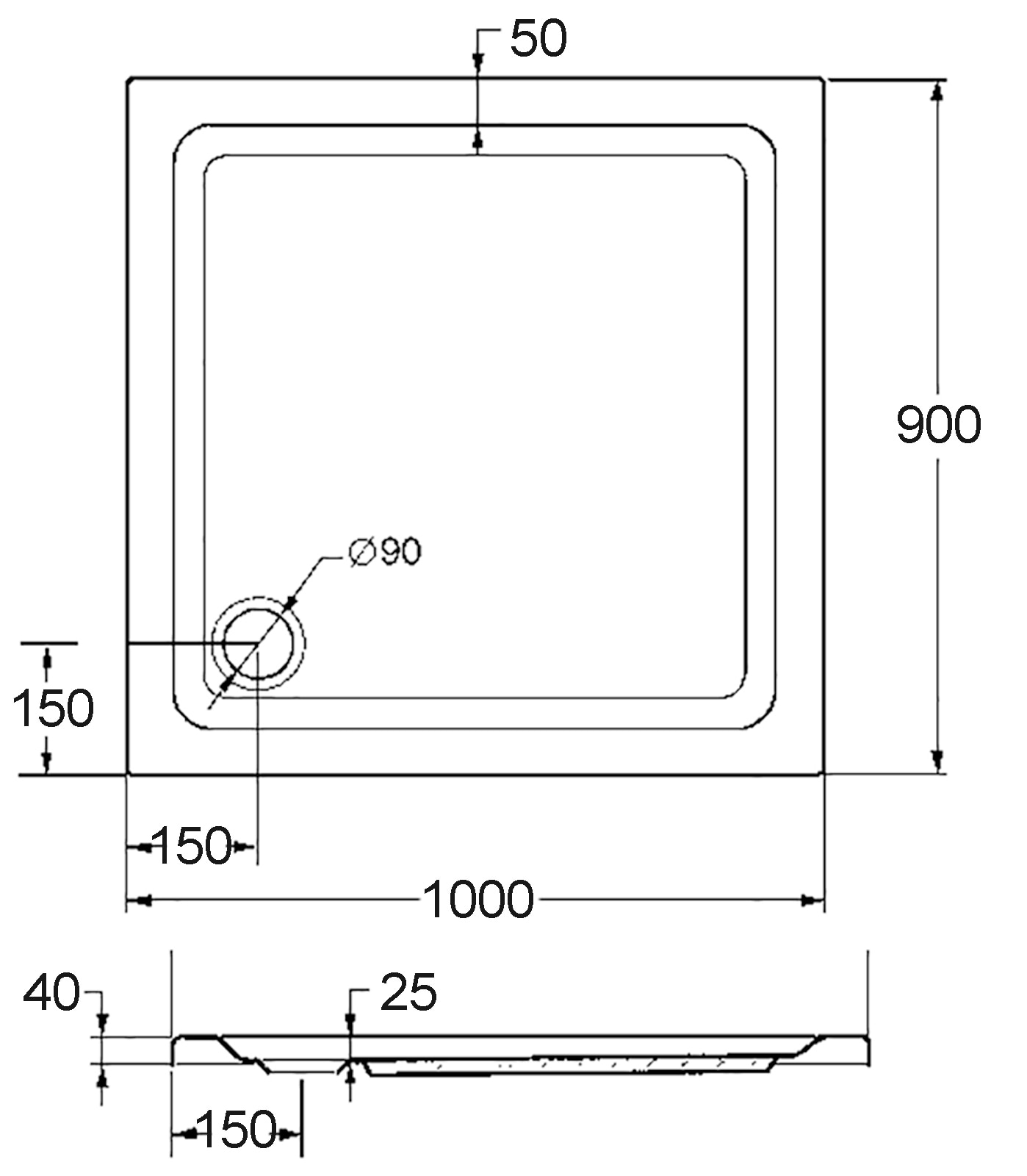 OTTOFOND Duschwanne »Set Rechteckduschwanne«, (3 St.), 1000x900/30 mm