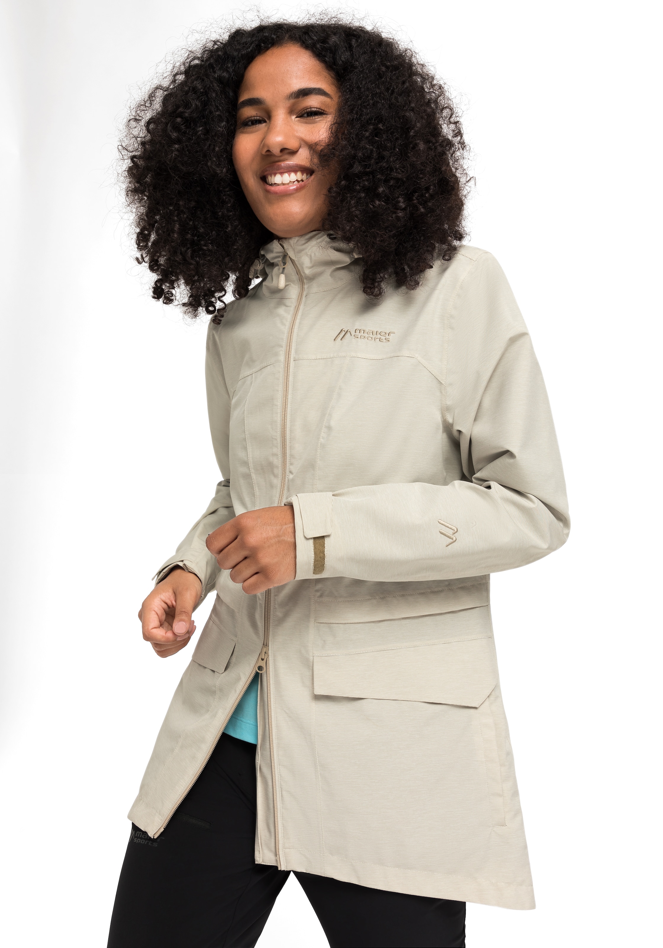 Maier Sports Outdoorjacke »Echaz Coat W«, lange Damen Wanderjacke mit Kapuze, wasserdichter Mantel