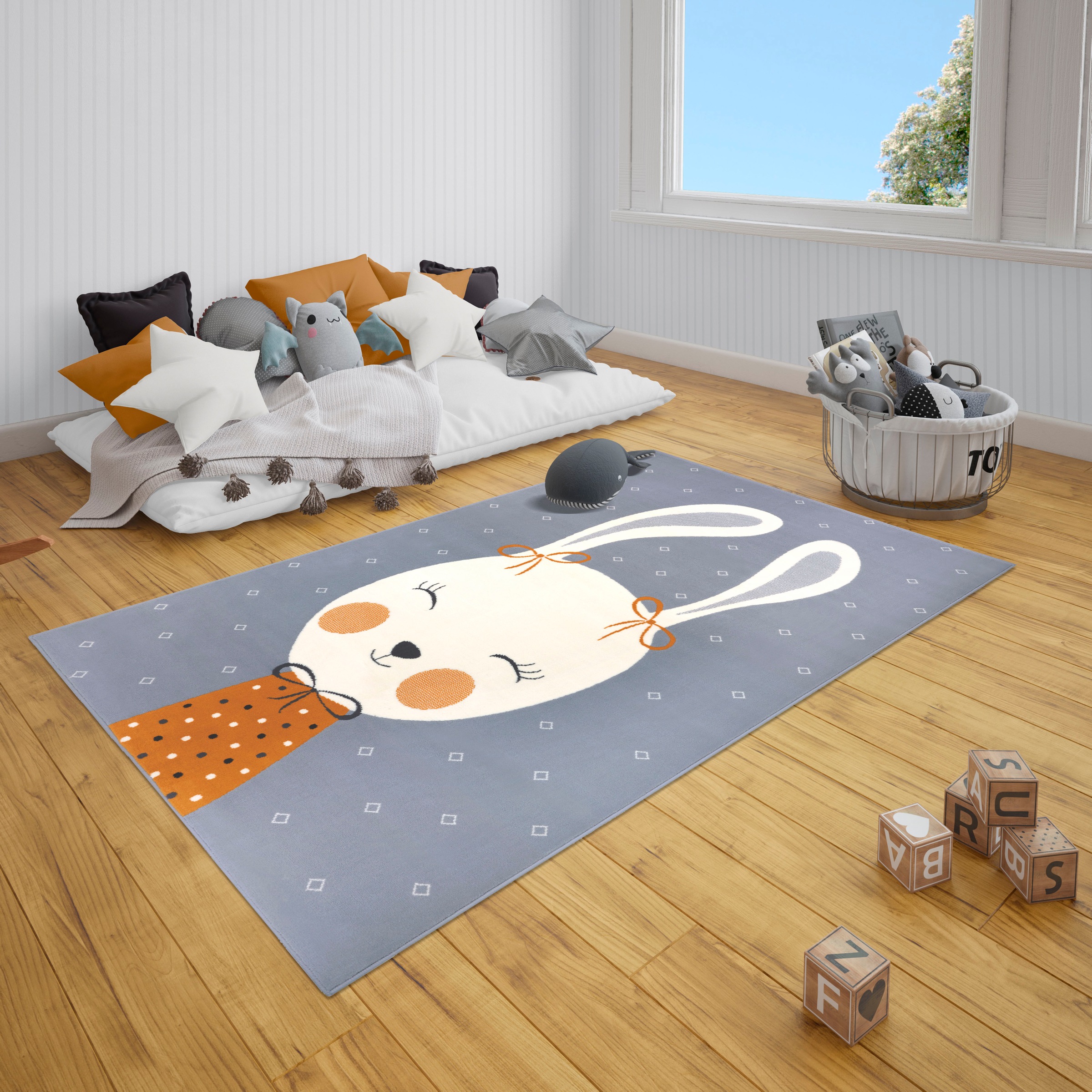 HANSE Home Kinderteppich »Bunny Polly«, rechteckig, 9 mm Höhe, Kurzflor, Tiermotiv, Strapazierfähig, Pflegeleicht, Robust