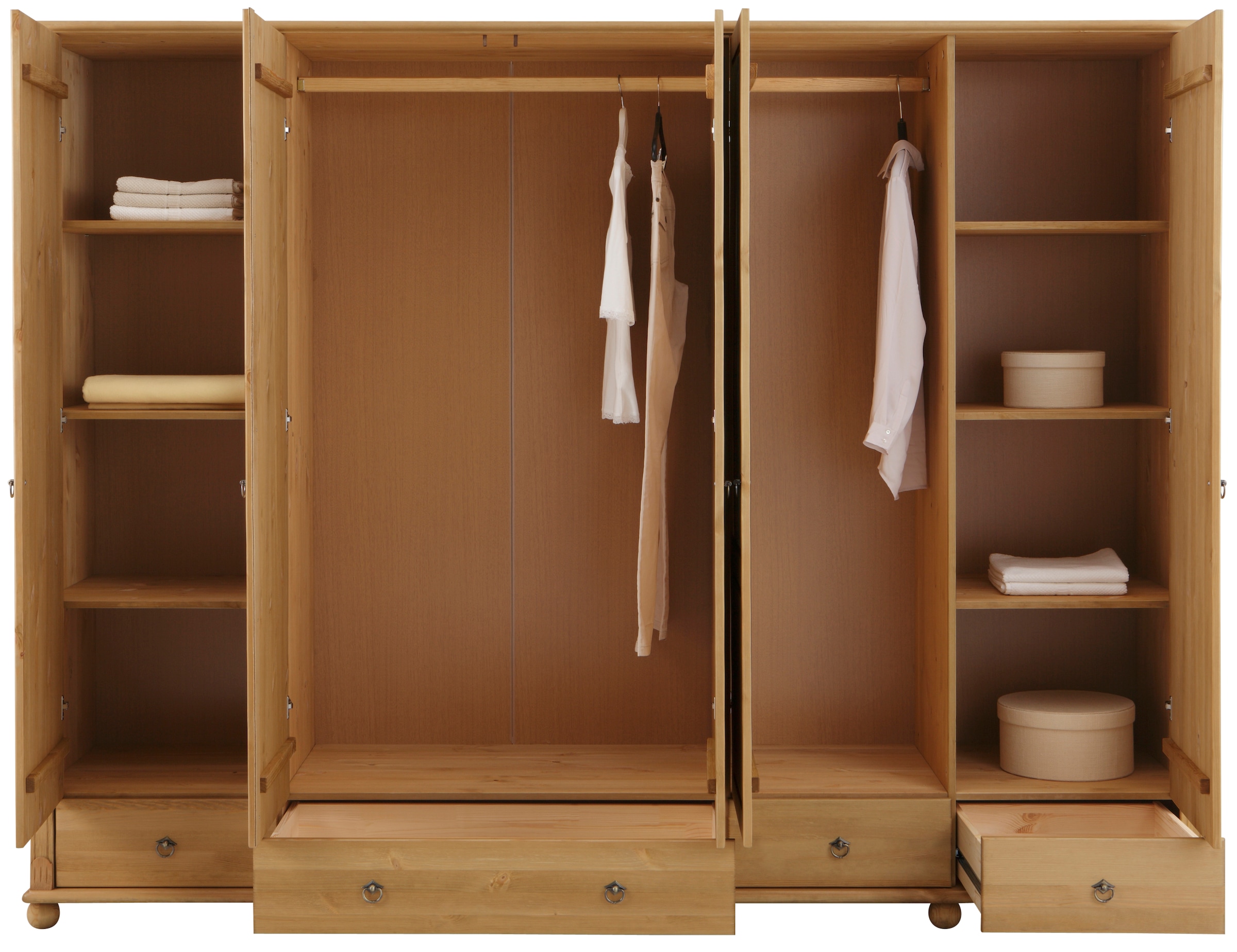 Home affaire Kleiderschrank »Tessin«, (B/H/T ca. 245/191/59 cm), Breite 245 cm, Kiefer massiv, mit Spiegel