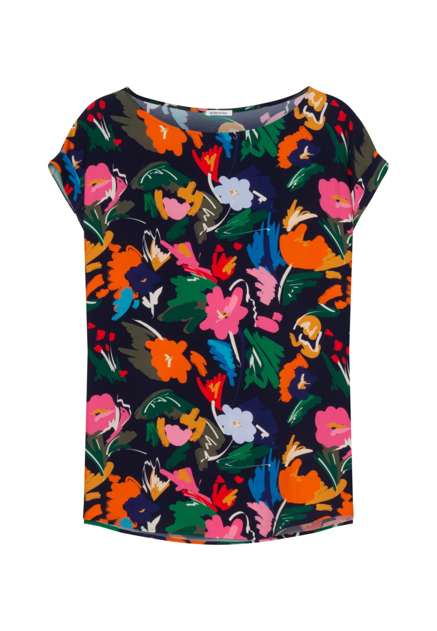 seidensticker Shirtbluse »Schwarze Rose«, Kurzarm Rundhals Floral