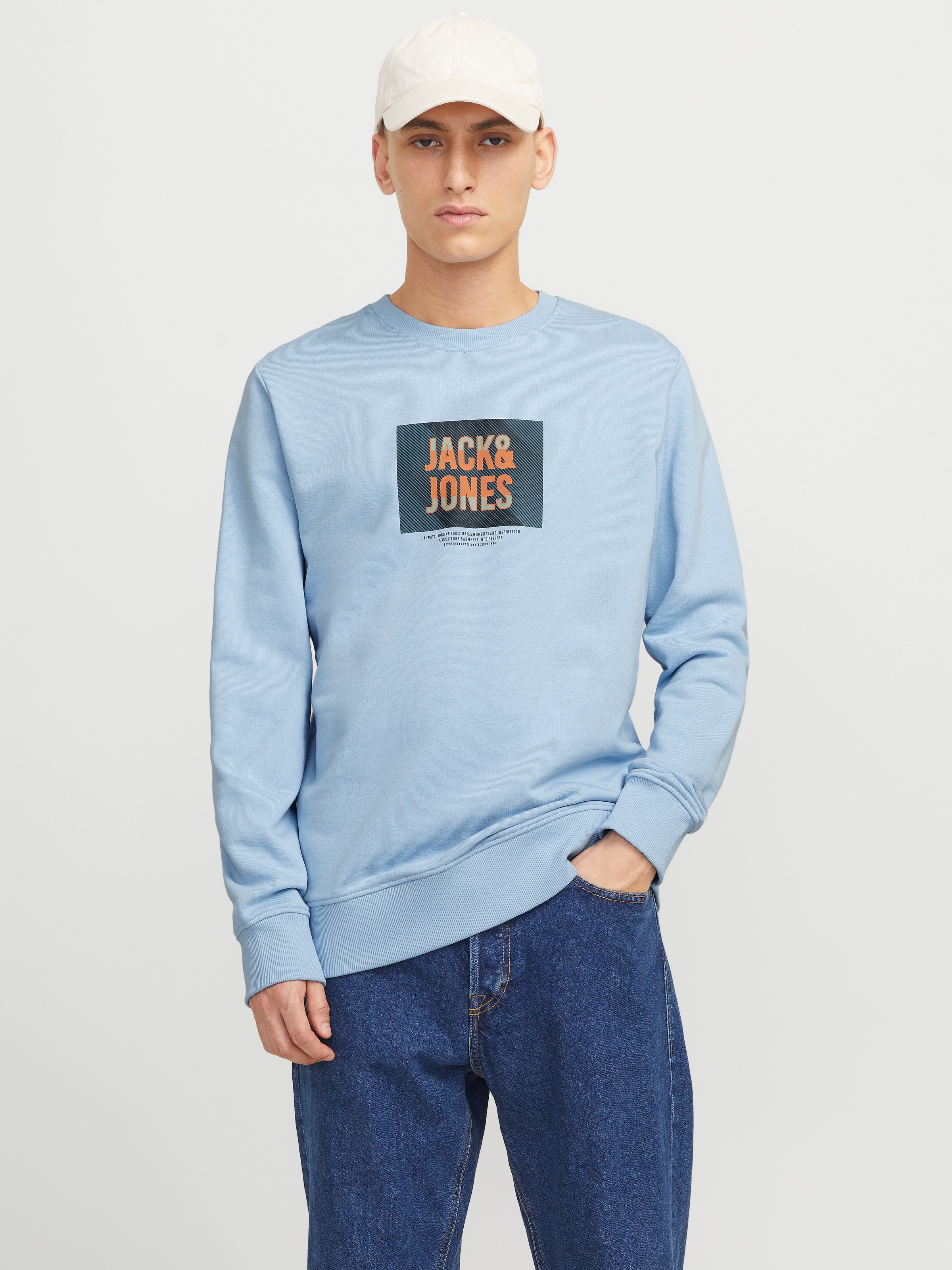 Jack & Jones Sweatshirt »JJHUDSON – Sweatshirt mit Print, Rundhals und Kapuze«, Print, modisch, regular fit, angeraute Sweatware, Rundhals