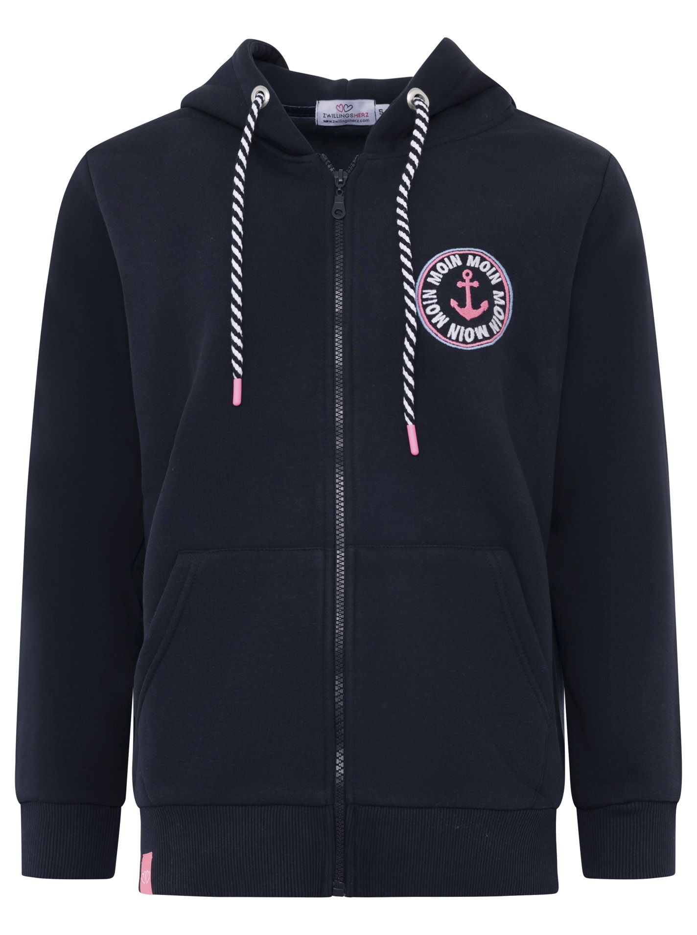 Zwillingsherz Kapuzensweatjacke »"Anker Kreis Classic"«, Langarm, Reissverschluss, Stickerei am Rücken, Kapuze, Taschen