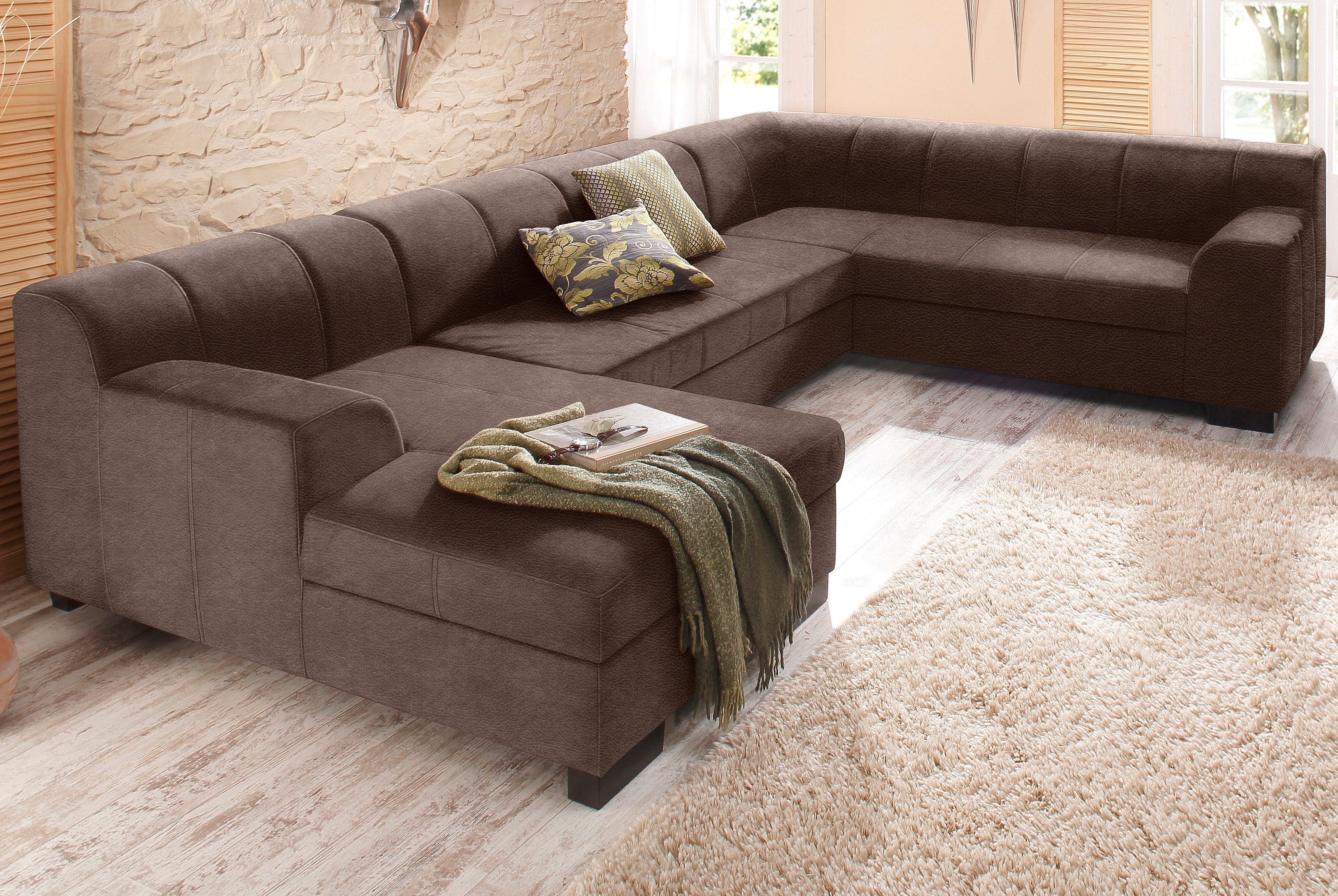 Home affaire Wohnlandschaft "Falk klare Linien, zeitlos und komfortabel, U-Form" mit Federkern und wahlweise mit Bettfunktion