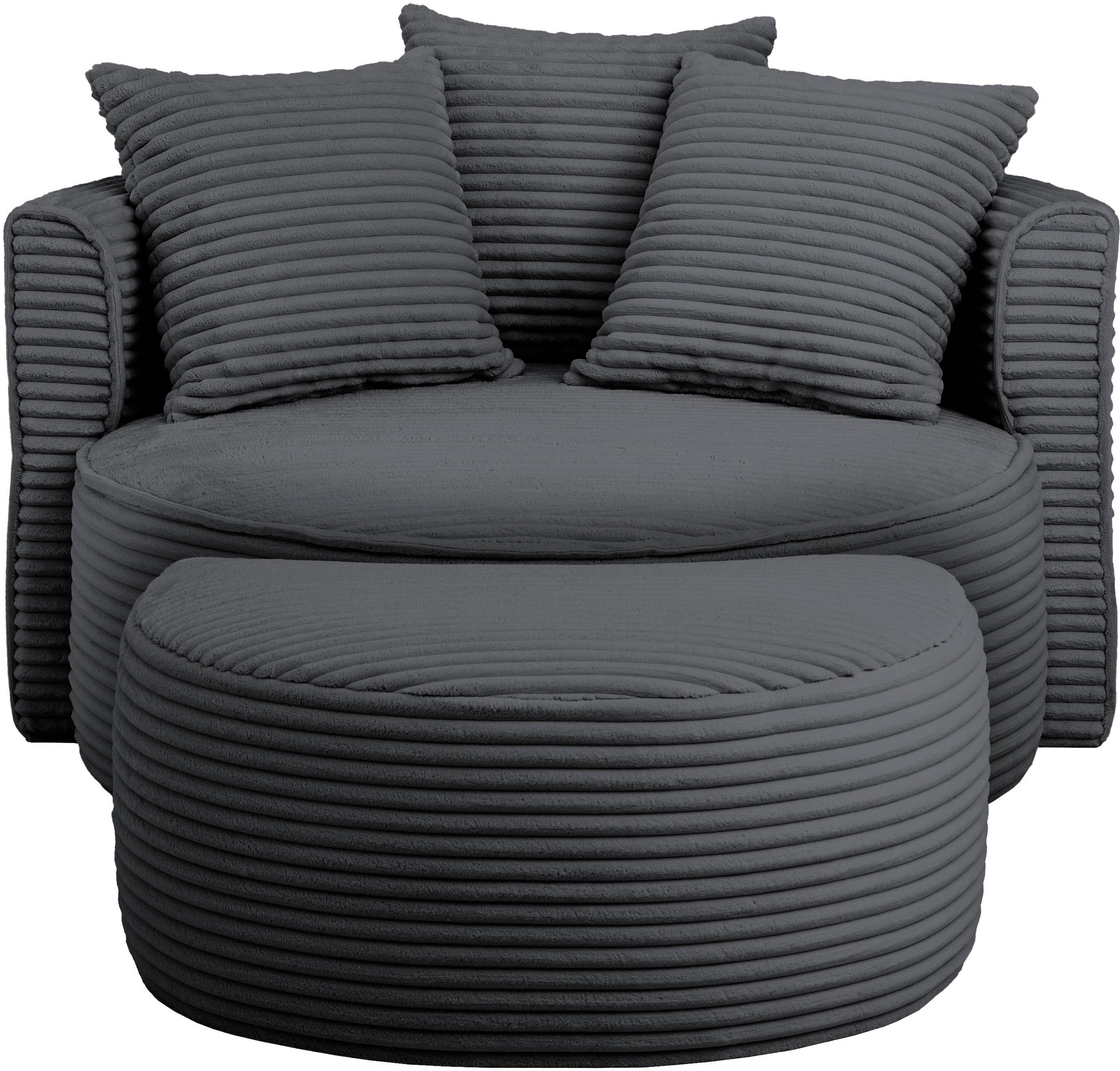 LeGer Home by Lena Gercke XXL-Sessel »ISALIE, Rundsessel mit Hocker, Lesesessel, Loveseat, Big-Sessel«, (Set), trendige Stoffe, mit 3 Zierkissen, grosse Sitzfläche
