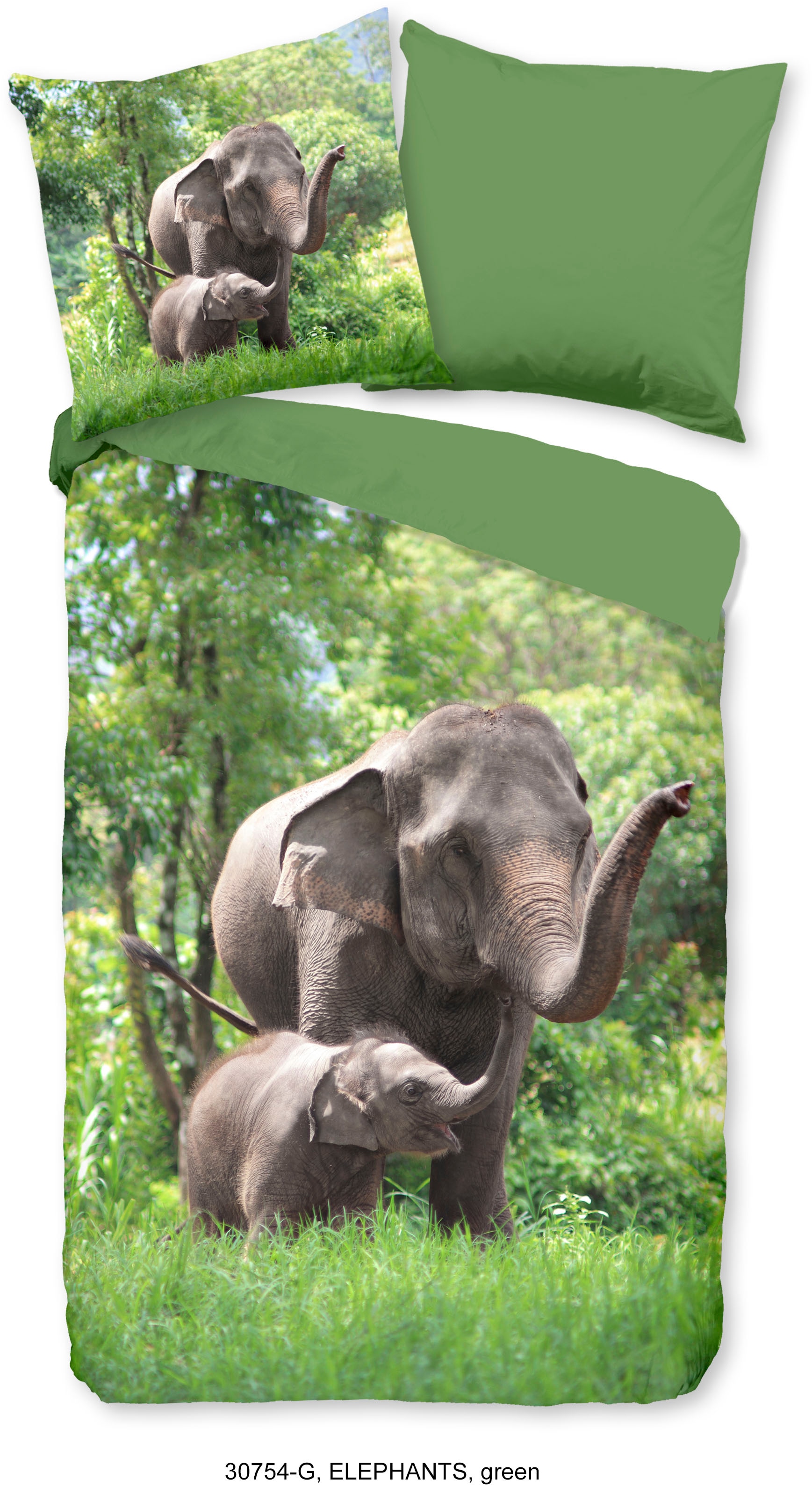 good morning Kinderbettwäsche »Elephants«, Baumwolle, 135x200, Reissverschluss, Wendeoptik, Kind, Elefant, Grün