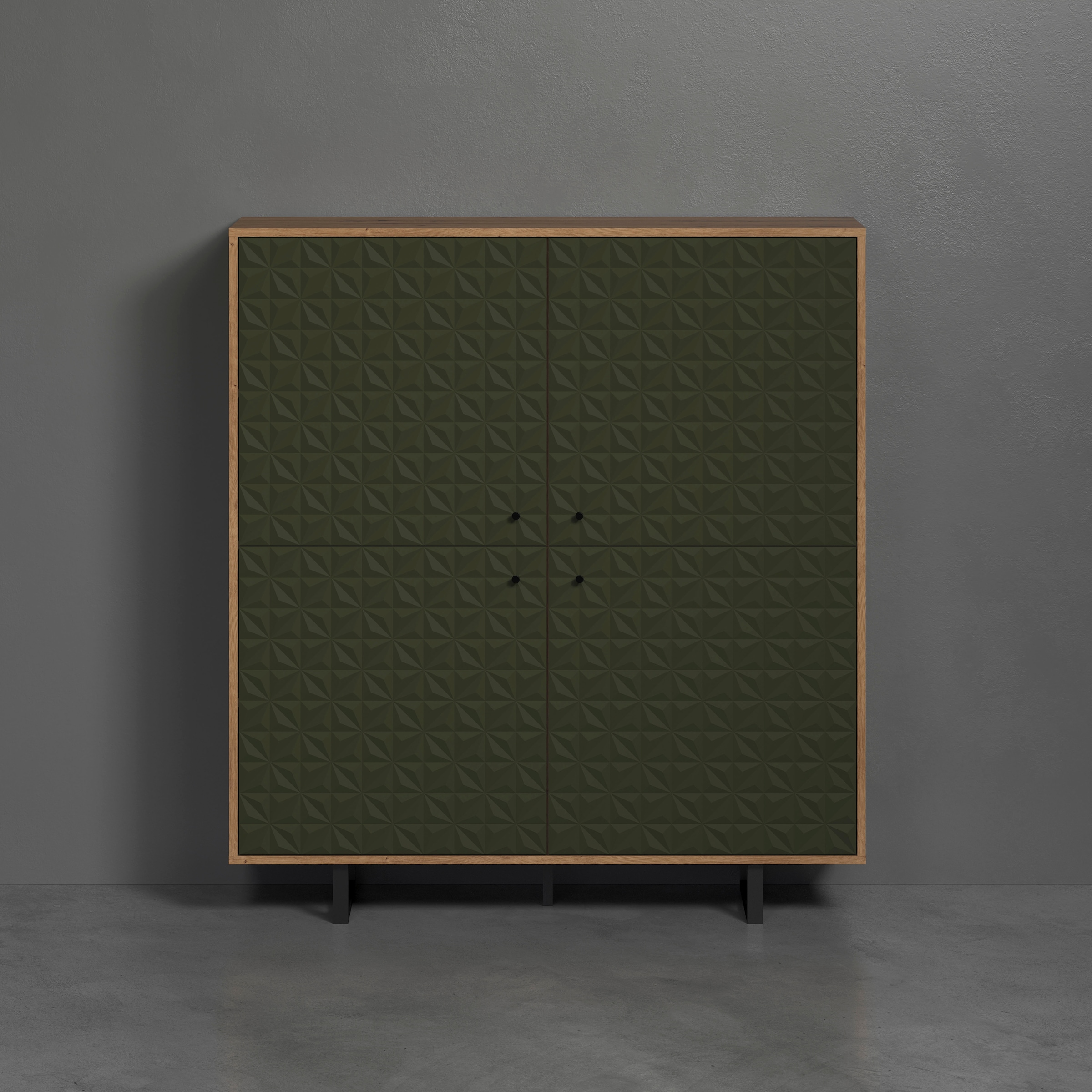 Places of Style Highboard »Ferretti«, Sideboard mit besonderer Fräsung - Füsse und Griffe aus Metall