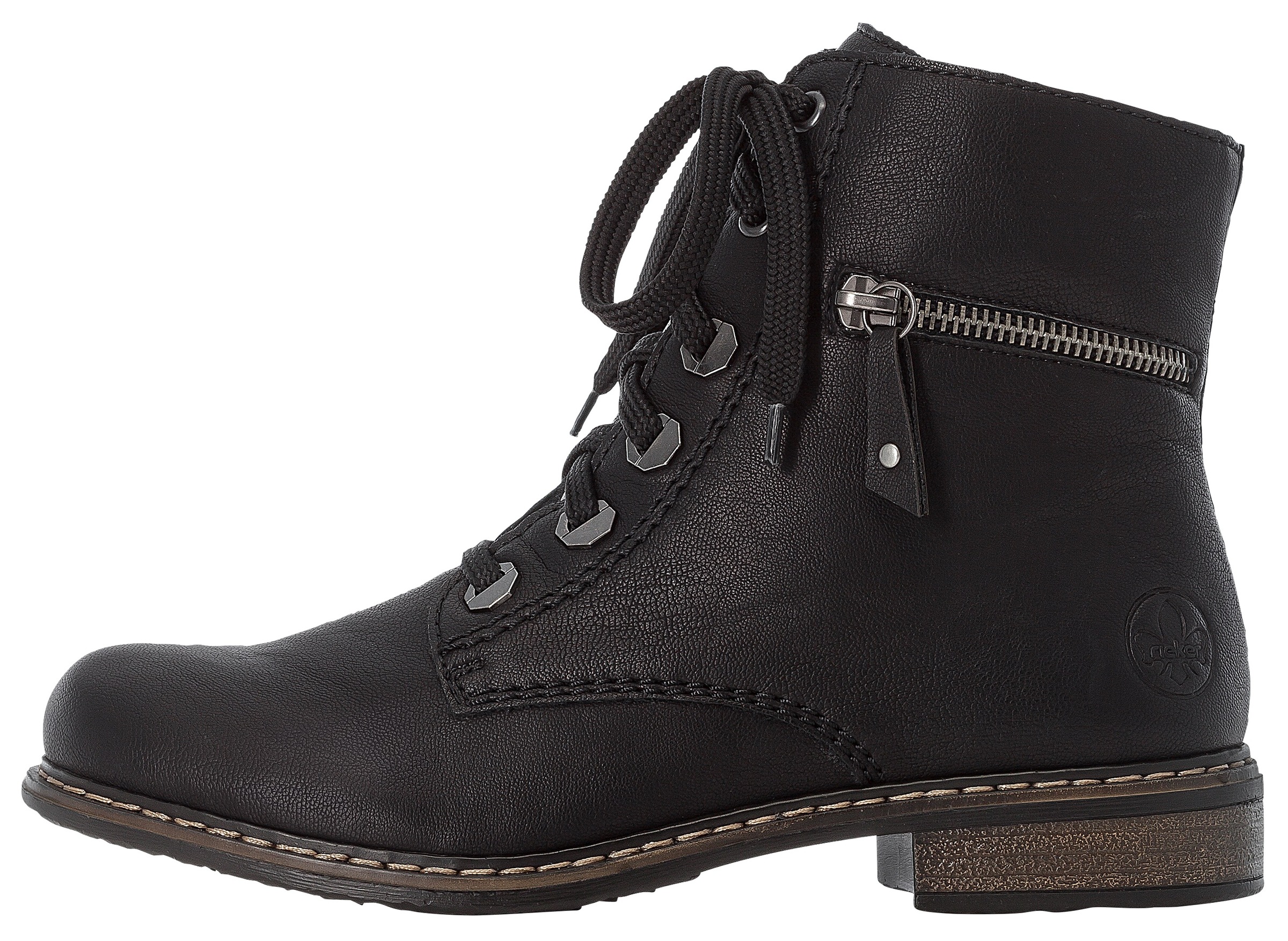 Rieker Schnürboots, Schnürstiefelette, Blockabsatz, mit Zierreissverschluss aussen