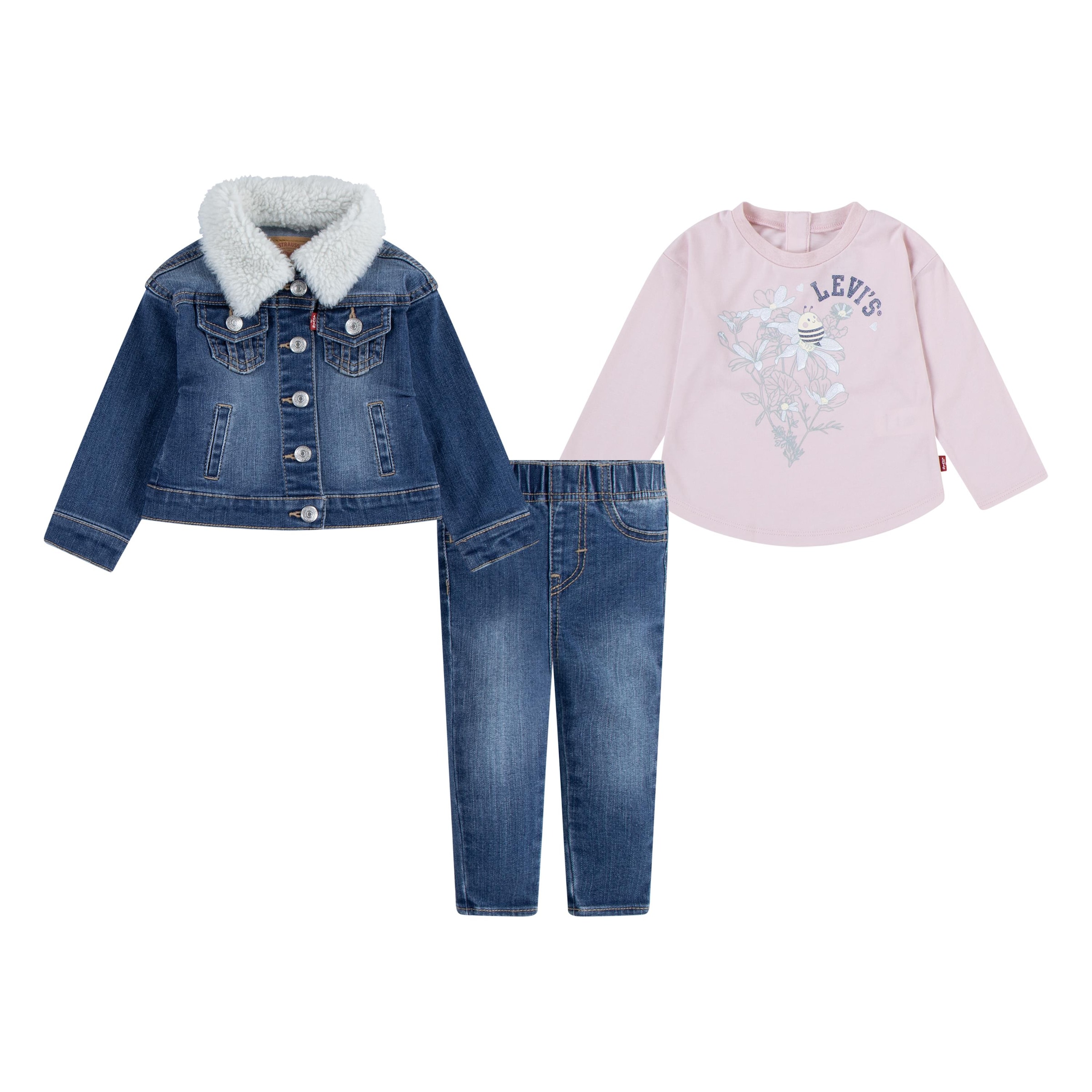 Levi's® Kids Shirt, Hose & Jäckchen »LVG 3PC SHERPA TRUCKER & JEAN« Set, 3 Stk. im Jeans-Look, for Girls