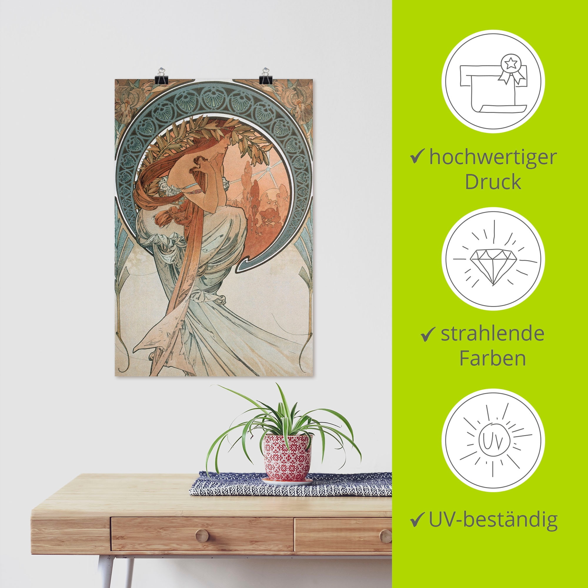 Artland Kunstdruck »Vier Künste: Die Poesie. 1898«, Frau, (1 St.), als Alubild, Leinwandbild, Wandaufkleber oder Poster in versch. Grössen