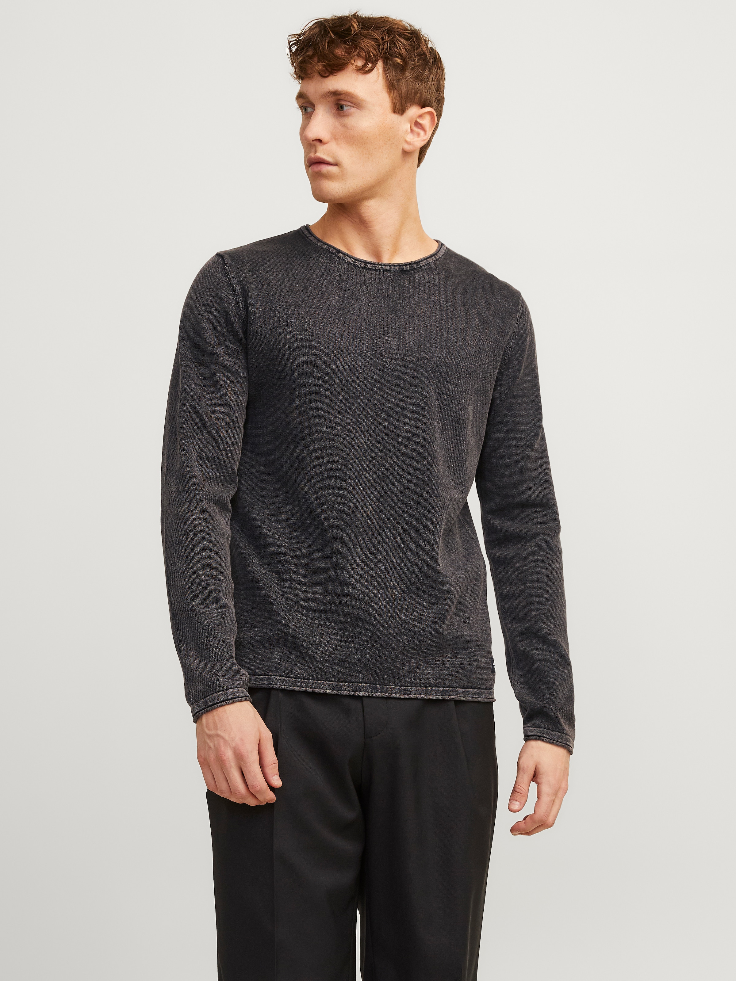Jack & Jones Rundhalspullover »JJELEO aus pflegeleichter Baumwollqualität« unifarben, modisch, schmal, Baumwolle, Rundhals
