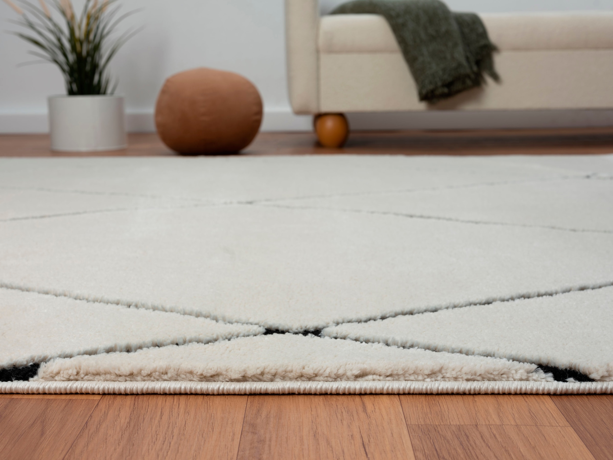 Myflair Möbel & Accessoires Hochflor-Teppich »Moroccan Pattern«, rechteckig, 24 mm Höhe, modern, marokkanisches Design, Rauten Muster, weich, mit Fransen
