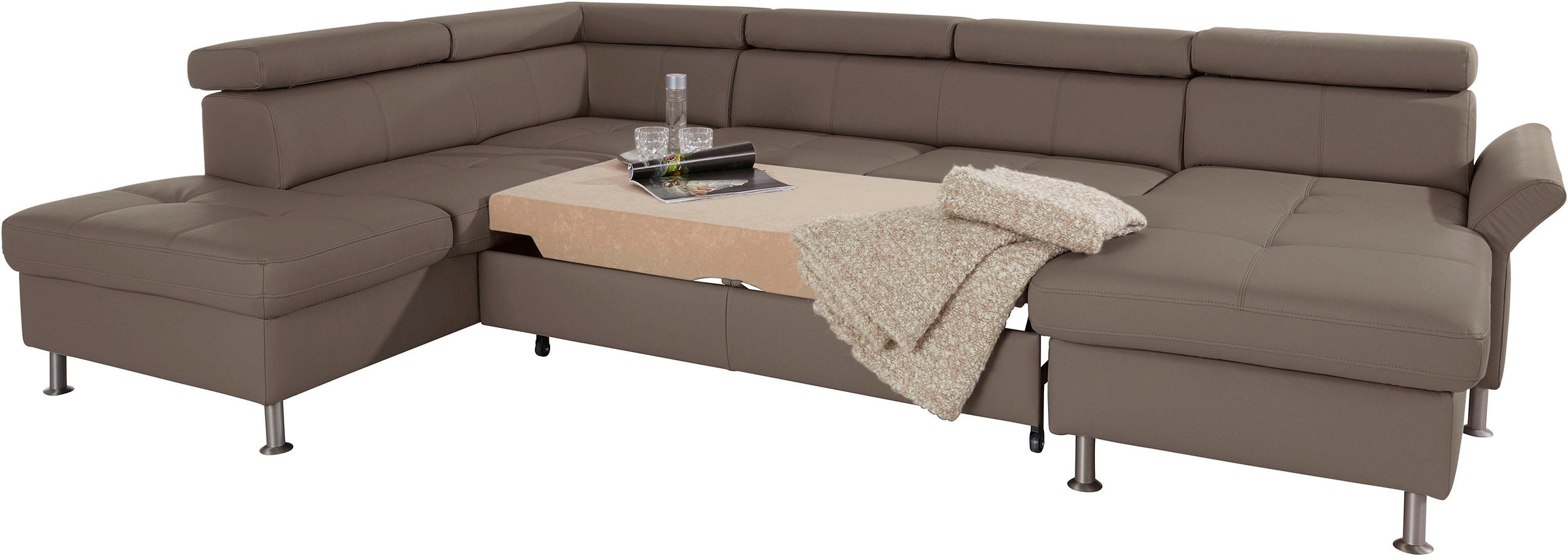 exxpo - sofa fashion Wohnlandschaft »Maretto, bequem und komfortabel, aufwendige Sitzsteppung, U-Form«, inkl. Kopfteilverstellung für mehr Sitzkomfort, wahlweise Bettfunktion