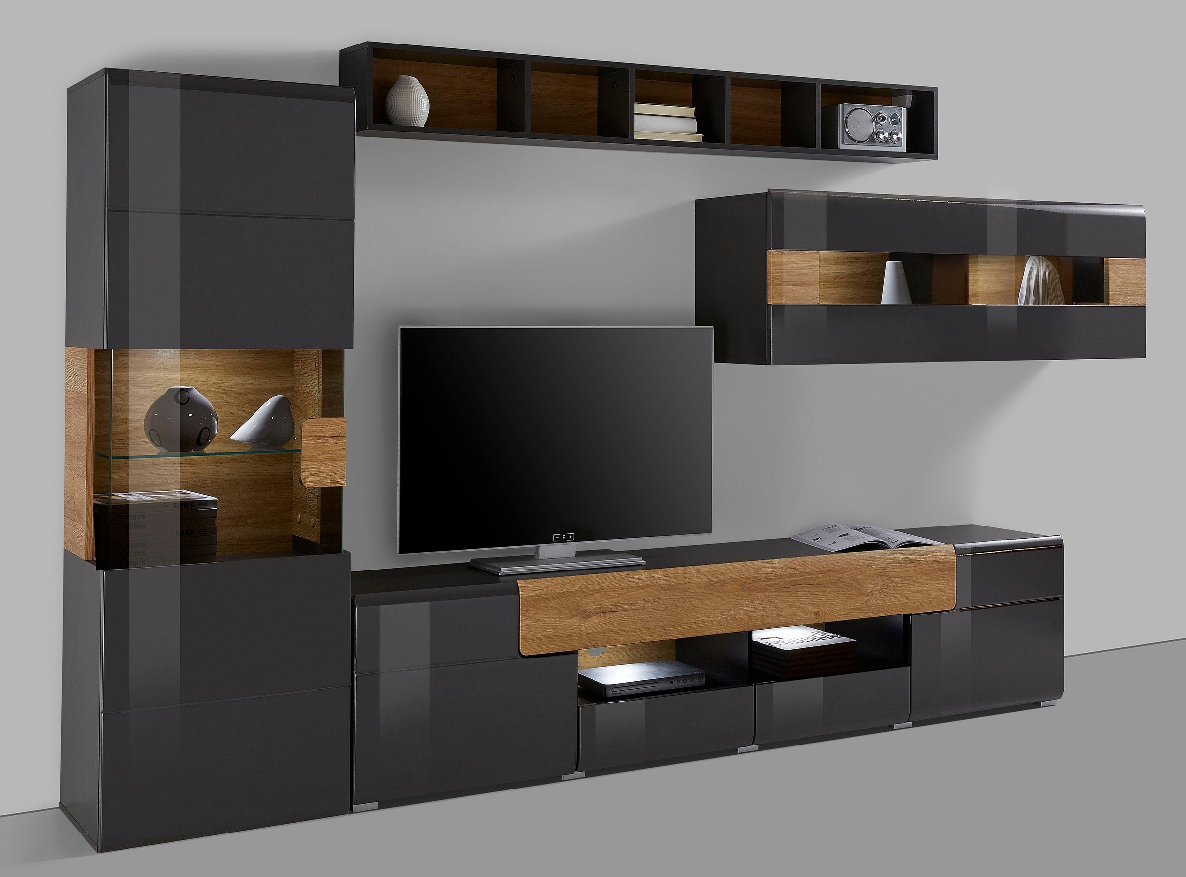 OTTO home Wohnwand "Toledo,Breite 391cm stilvolle Mediawand ohne Beleuchtung" Set, 4 Stk. tlg.