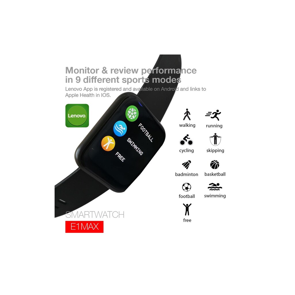 Lenovo Smartwatch »Lenovo Sportuhr E1 Pro Max«, (Android Wear)