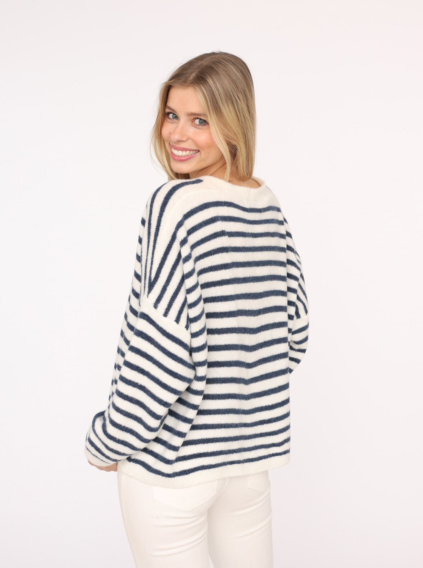 Zwillingsherz Strickjacke »"Streifen"«, One Size, Loose-Fit, Langarm, Wollanteil, V-Ausschnitt