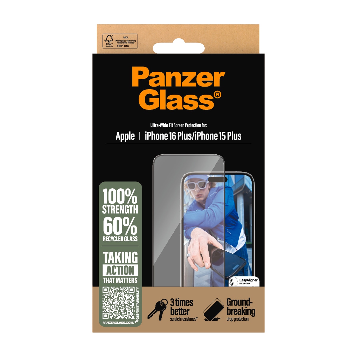 PanzerGlass Displayschutzglas »Ultra-Wide Fit Screen Protection«, für Apple iPhone 16 Plus-Apple iPhone 15 Plus, Displayschutzfolie, Schutzfolie, Bildschirmschutz, kratz- & stossfest