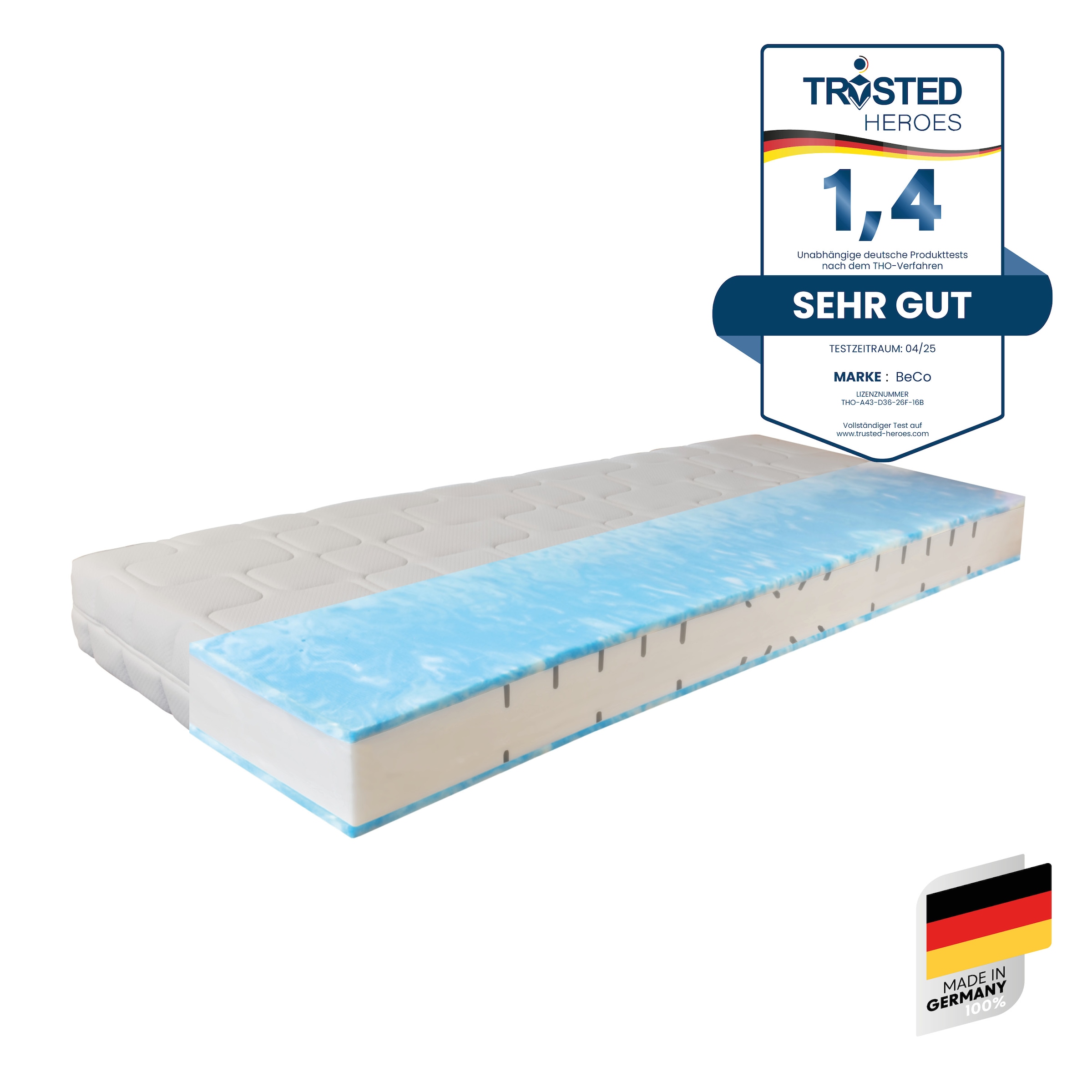 Beco Gelschaummatratze "GUMO, 7 Zonen Matratze 90x200,140x200 und mehr, weiche & feste Seite" 20 cm hoch 1 Stk. tlg. druckentlastende Gelschaumauflage,atmungsaktiv, Partner-/Wendematratze
